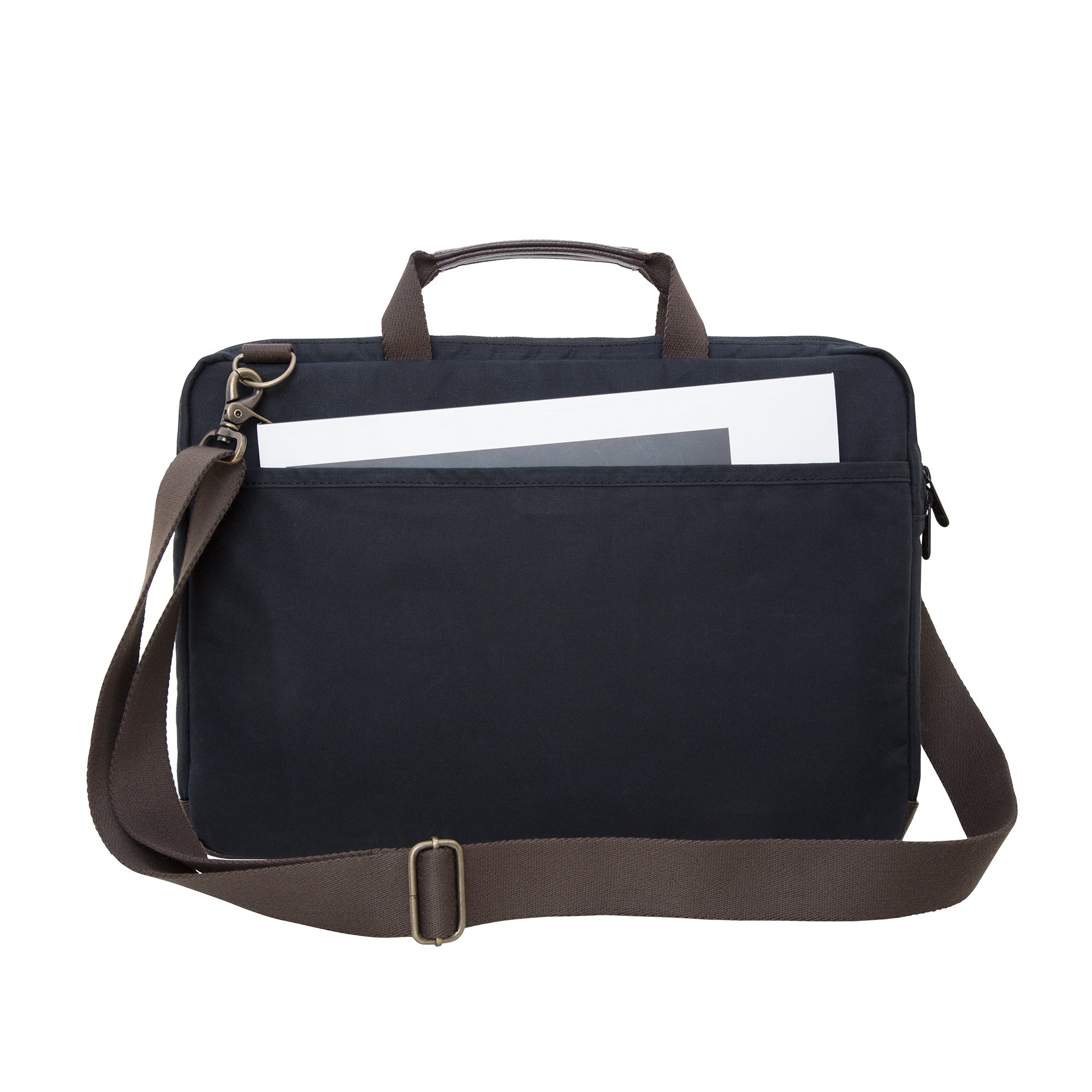 Token Bags Waxed Canvas 15 Inch Laptop Messenger Bag - Waterproof & Durable (Black/Dark Brown) - Perfect for Work, Travel & College Commute