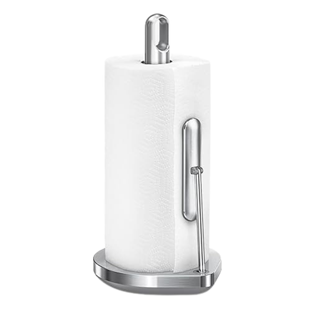 Simplehuman Heavy-Duty Tension Arm Paper Towel Holder - Brushed Stainless Steel Stand Dispenser for Kitchen Countertop | Easy One-Handed Tear | Perfect for Home, Office & Restaurant Use