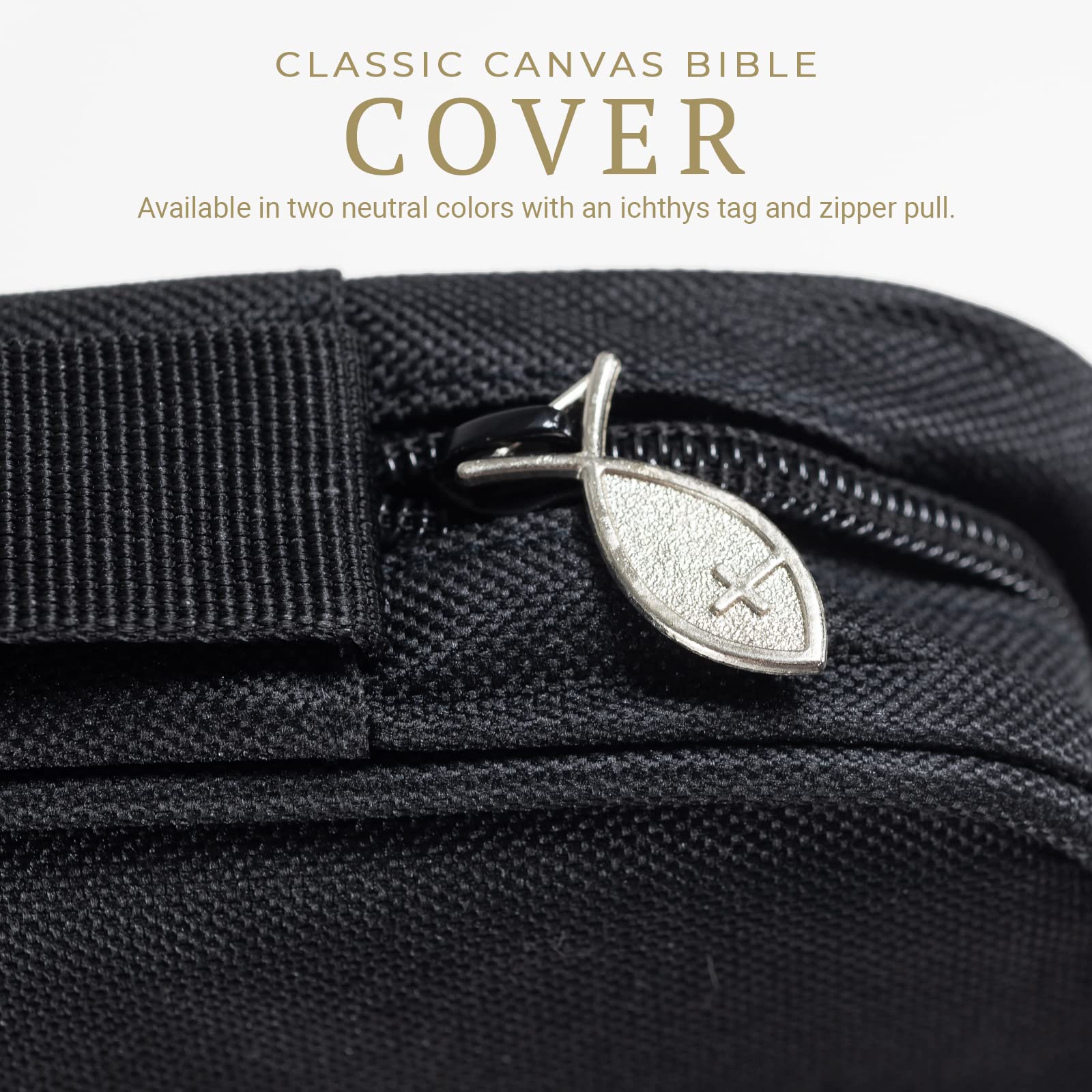 Divinity Canvas Bible Cover - Black Zippered Case with Pockets for Men & Women - Fits 8.25