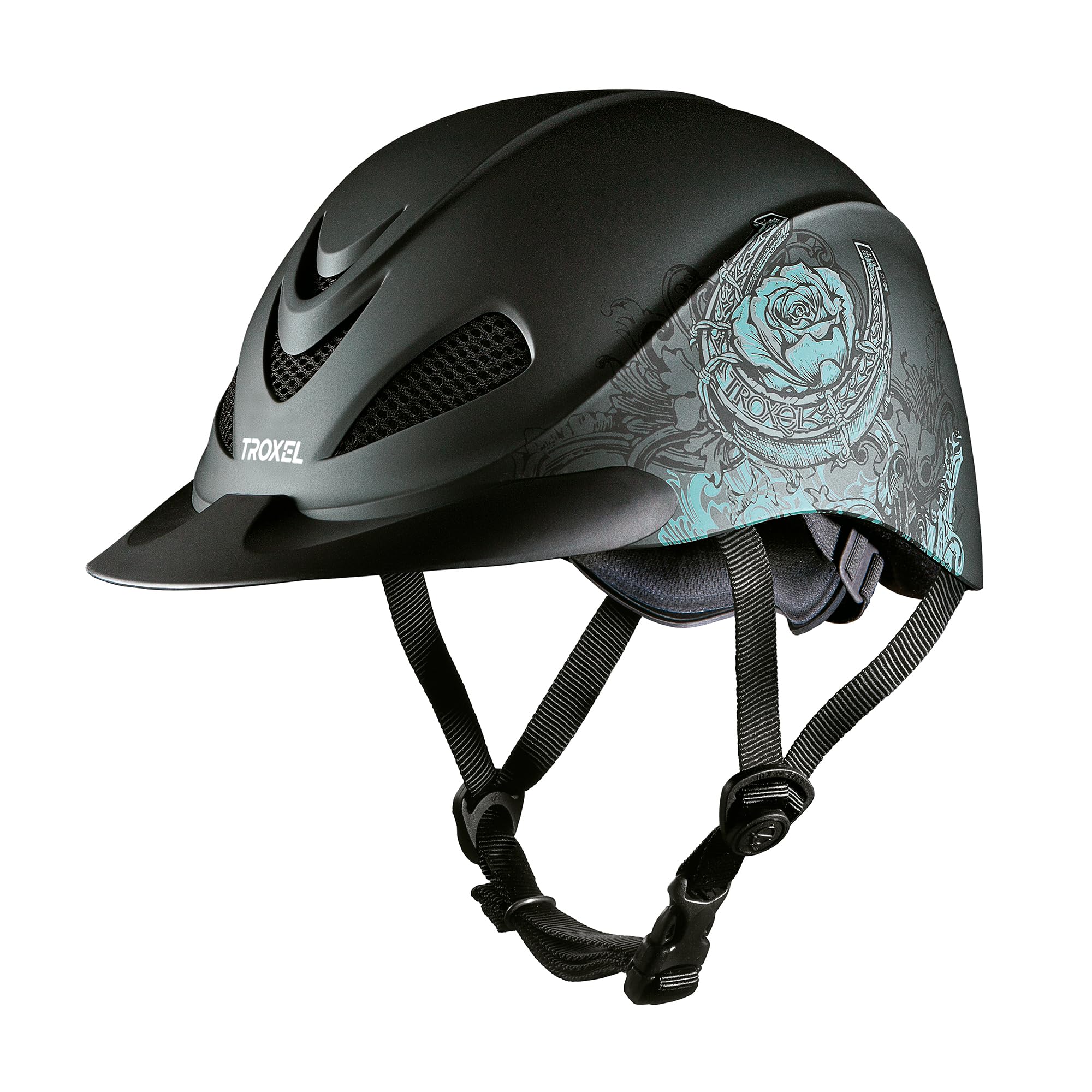 Troxel Rebel Turquoise Rose Equestrian Helmet for Women - Lightweight & Comfortable Riding Helmet for Horseback Riding, Show Jumping & Trail Riding
