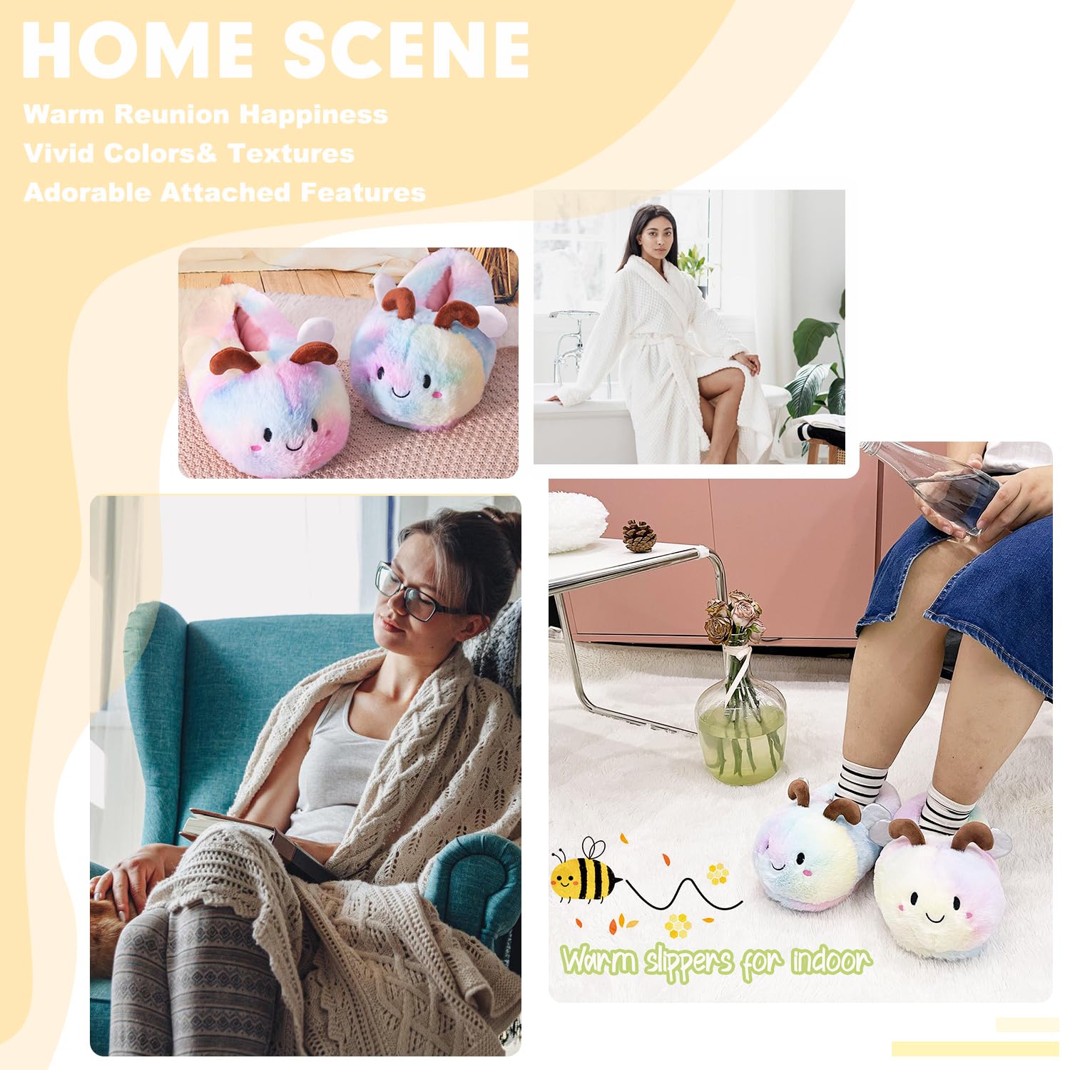 Women's Cute Bee Animal Slippers - Funny Bumblebee Fuzzy House Shoes for Winter, Soft & Cozy Indoor Slippers - Perfect for Lounging at Home, Gift for Her, and Relaxing Evenings