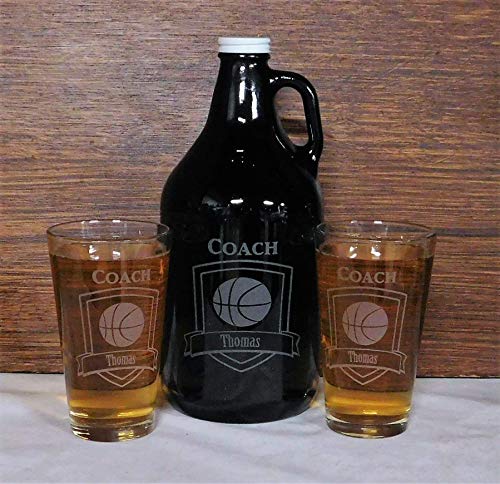 Personalized Basketball Coach Gift - Engraved Pint Glass & Growler Set - Perfect for Beer Lovers, Sports Enthusiasts - Ideal for Coach Appreciation, Team Parties, and Game Day Celebrations
