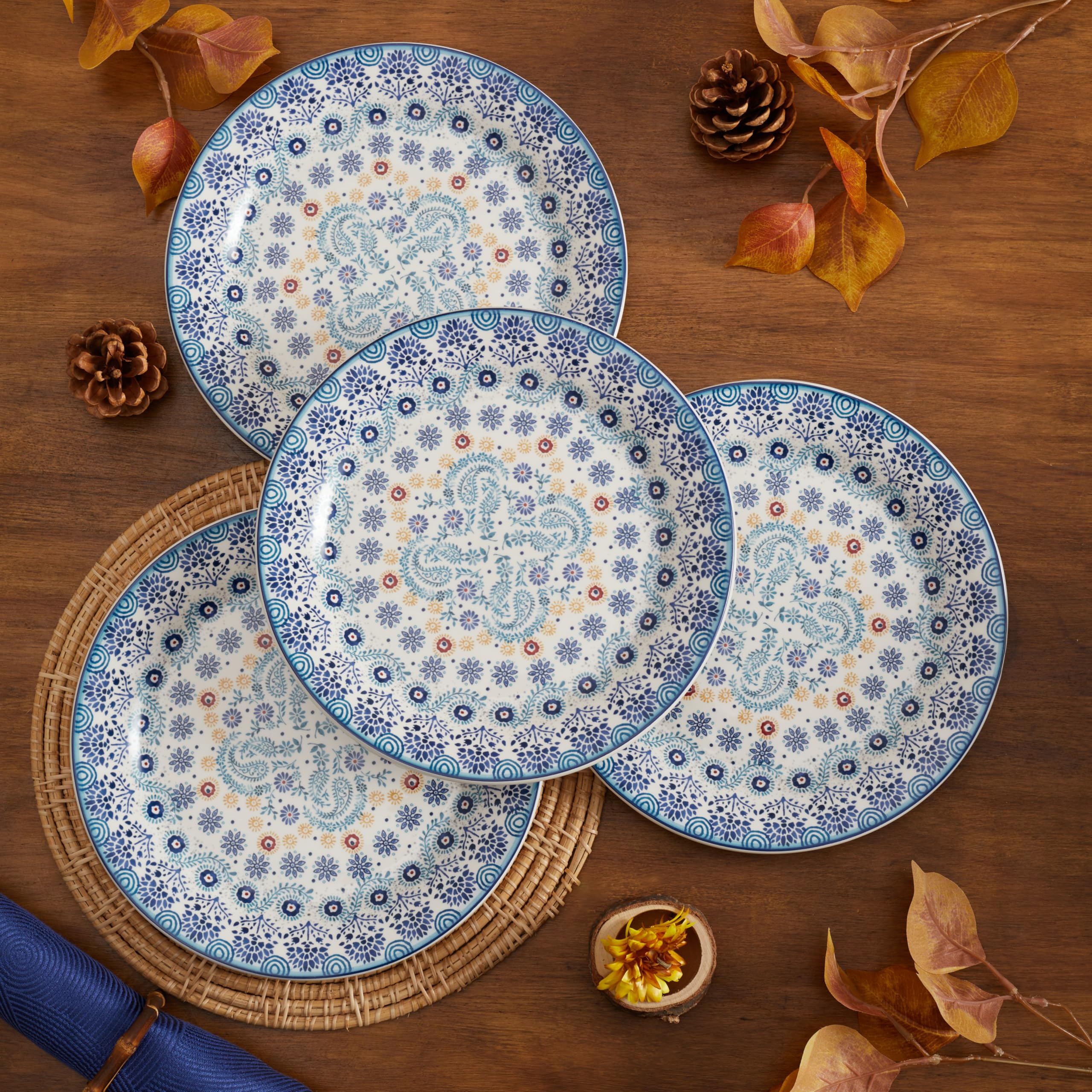Bico Blue Talavera Ceramic Salad Plates Set of 4 - 8.75 Inch Microwave & Dishwasher Safe - Perfect for Mexican-Themed Dinner Parties, Outdoor Dining, and Home Decor