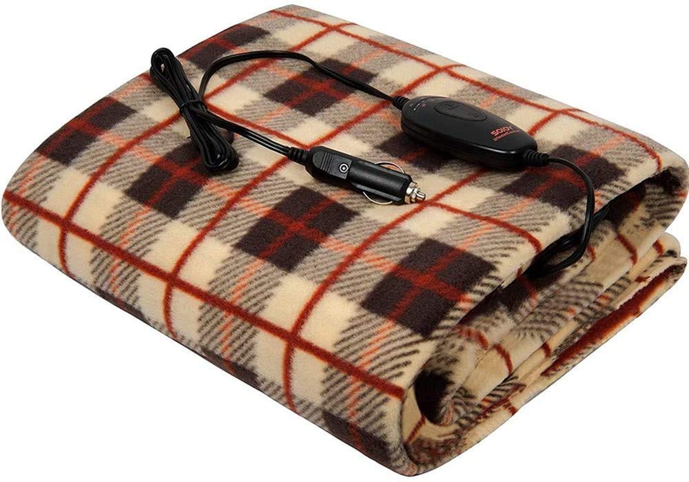 SJC 12V Electric Heated Blanket with 3 Heat Settings - Portable Travel Warming Throw for Car, Home, Office & Camping (40