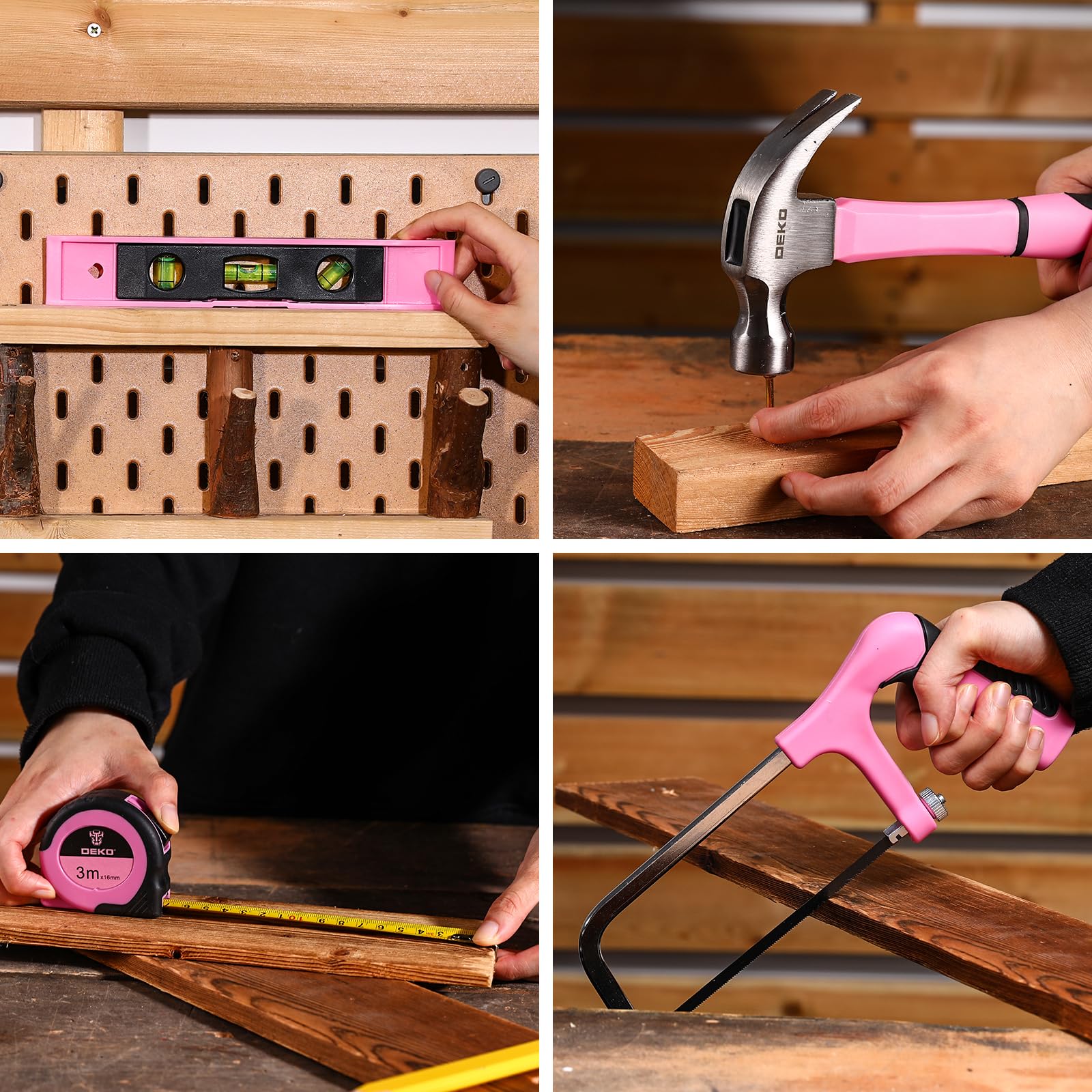 DEKOPRO 20V Cordless Drill Kit - Pink Power Drill Set with Battery, Electric Drill Driver, Toolbox & Accessories for Home Repair, DIY Projects, Woodworking & Handyman Tasks (DKMT186-GP)