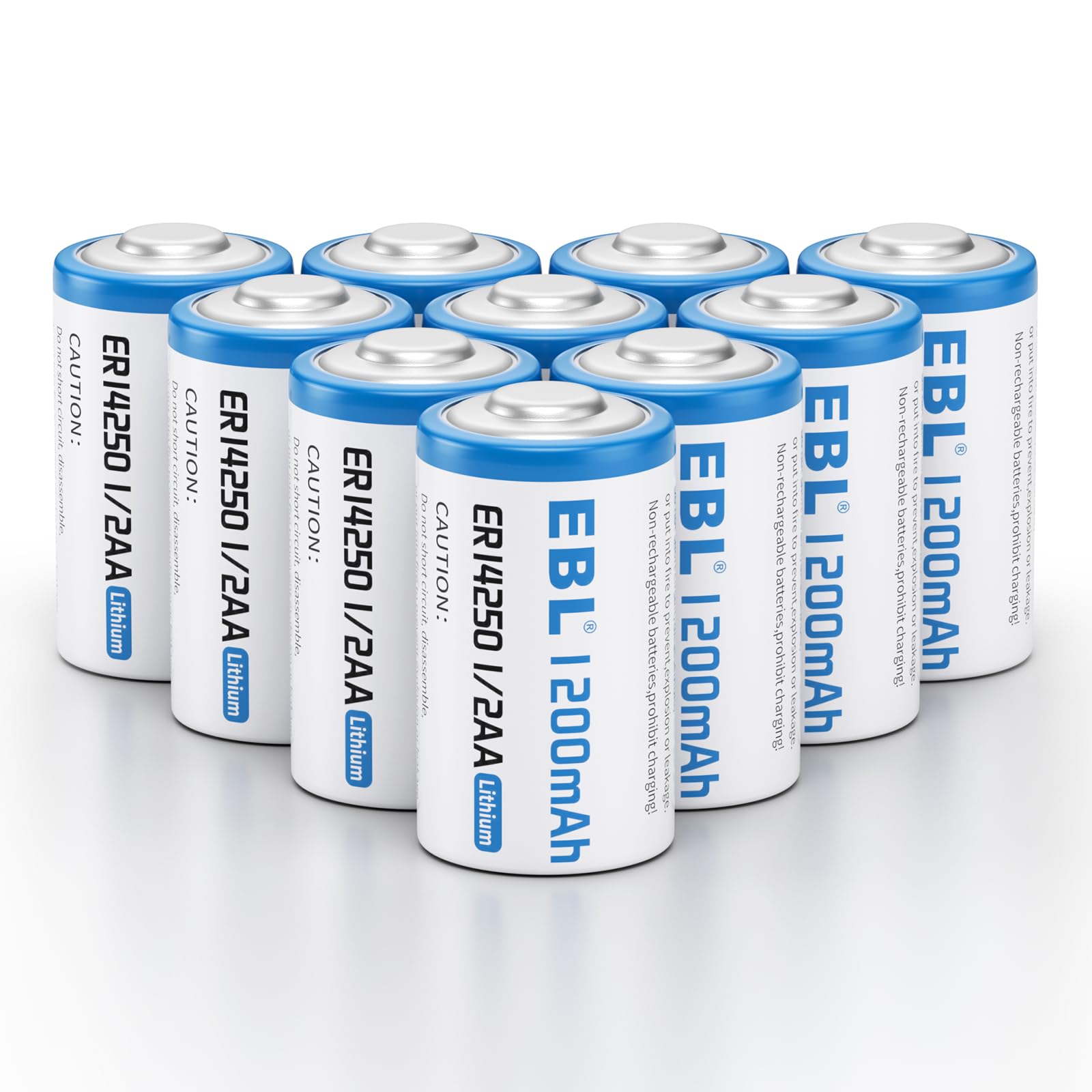 EBL ER14250 3.6V 1200mAh 1/2 AA Lithium Non-Rechargeable Batteries - Long Lasting Power for Medical Devices, Security Systems & Industrial Equipment