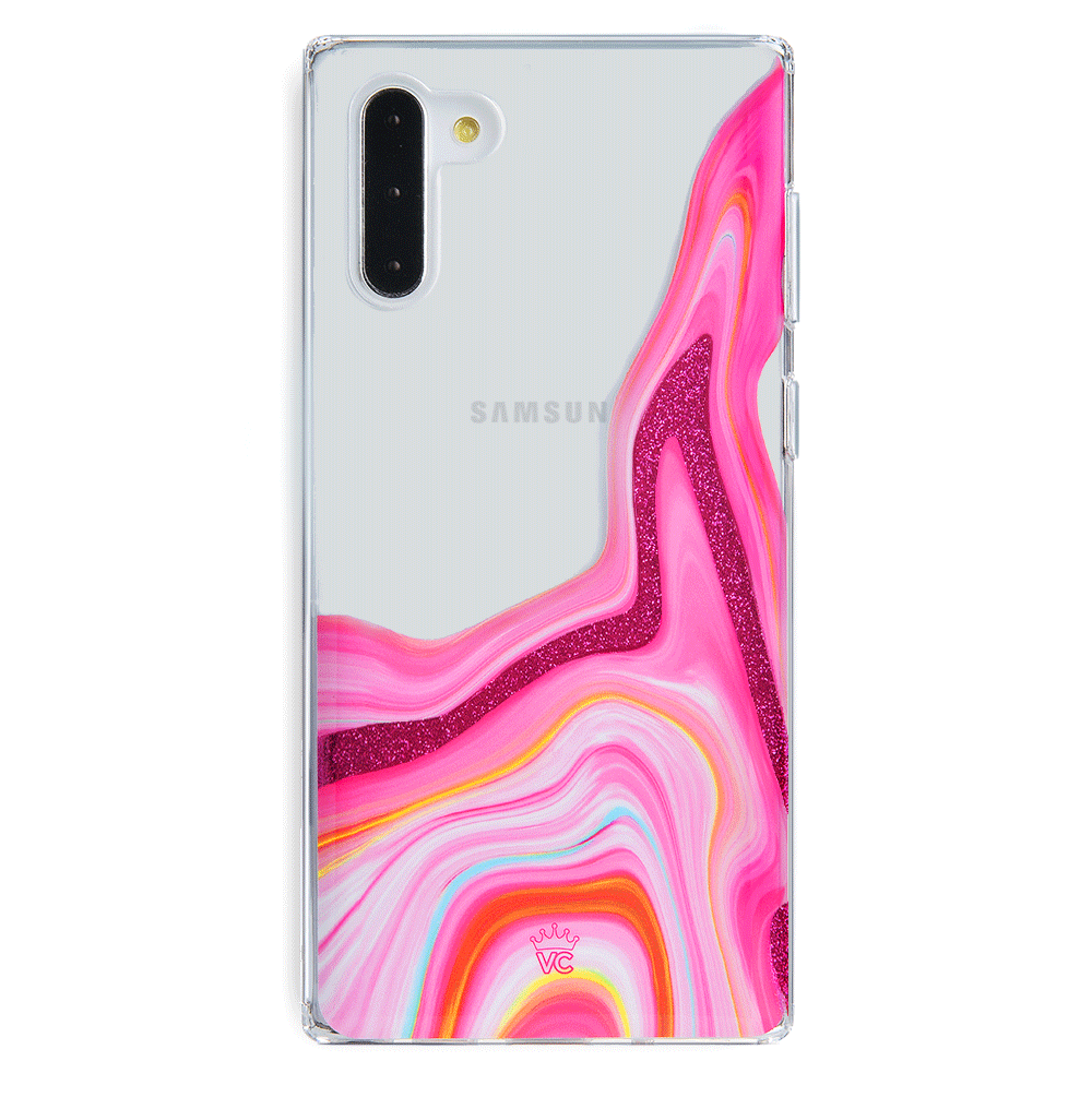 Pink Geode Glitter Samsung Phone Case - Protective Cover for Samsung Galaxy S21/S20/Note 20 - Trendy Sparkle Design for Women & Girls - Perfect for Daily Use, Parties & Gifts