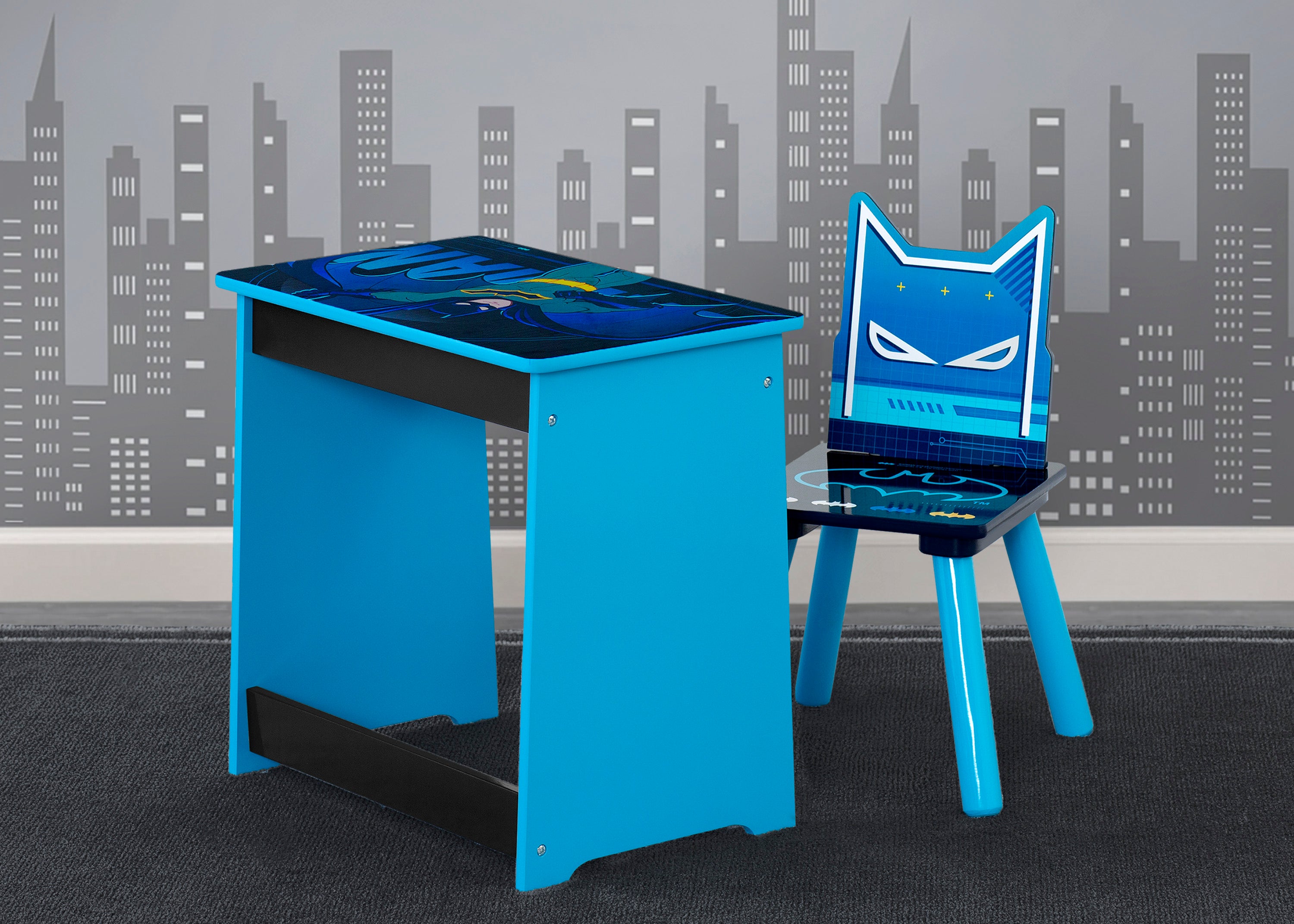 Batman Kids Wooden Art Desk and Chair Set - Study Table for Children's Room, Creative Drawing & Homework Station - Perfect for Toddlers & Preschoolers