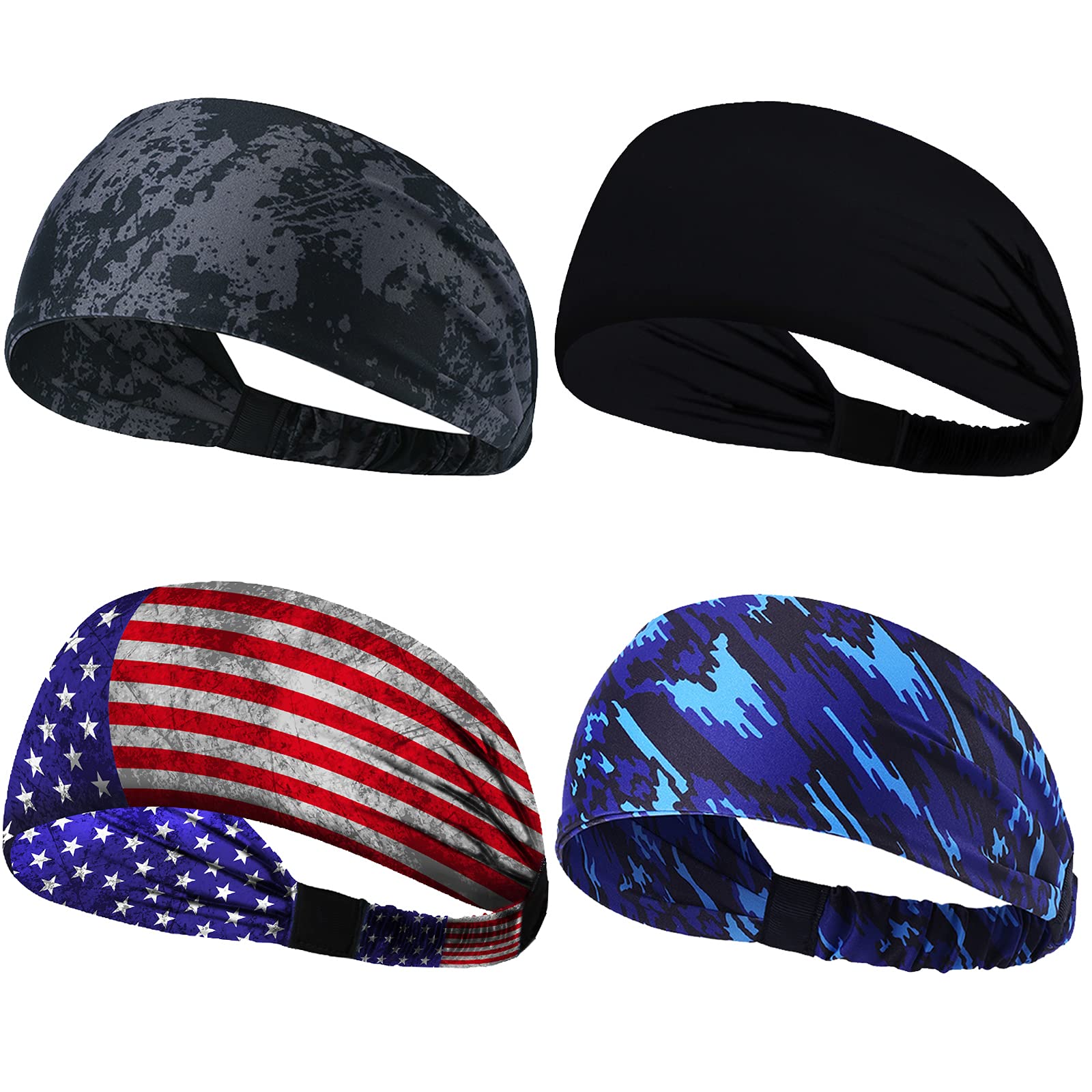Non-Slip Breathable Headbands for Men & Women - 4 Pack Sweat Bands for Workout, Yoga, Running, Gym & Outdoor Sports | Durable & Comfortable for Exercise, Jogging & Active Lifestyles