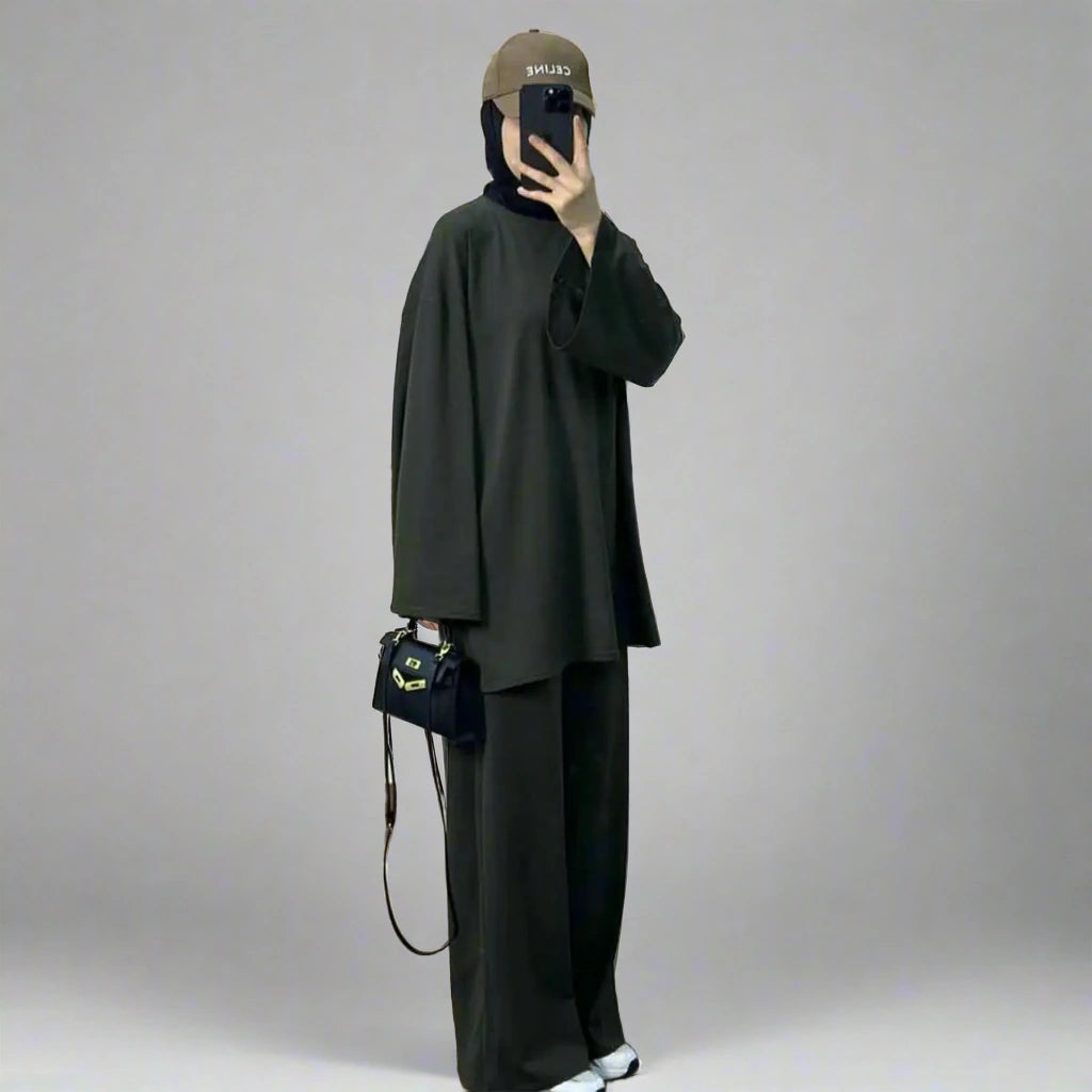 2-Piece Muslim Women's Outfit - Modest Daily Wear Tops & Pants Set for Prayer, Work & Casual Occasions