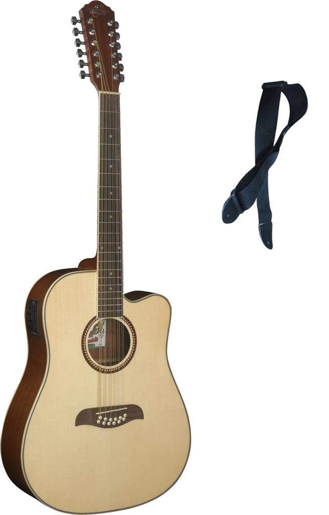 Oscar Schmidt OD312CE 12 String Acoustic Electric Guitar with Free Strap - Natural Finish | Perfect for Performances, Studio Recording & Live Shows