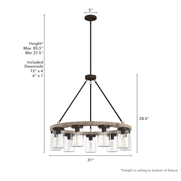 Hunter Devon Park 9-Light Chandelier in Onyx Bengal - Elegant Crystal Ceiling Light Fixture for Dining Room, Living Room & Bedroom Lighting