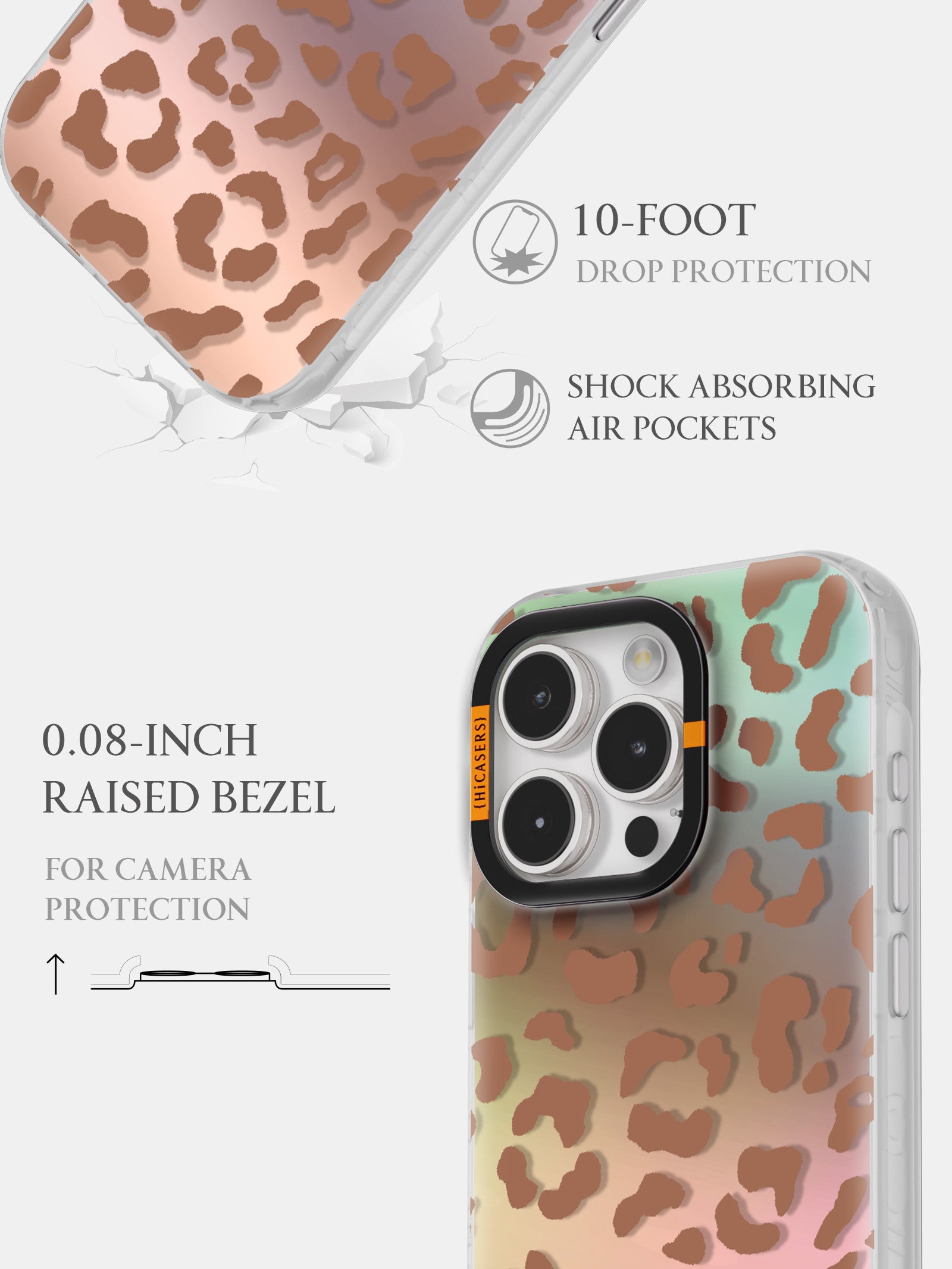 Leopard Print Iridescent Mirror Case for iPhone 13 - Trendy Phone Cover with Glitter Finish, Dune-Inspired Design - Perfect for Parties, Travel & Everyday Glam