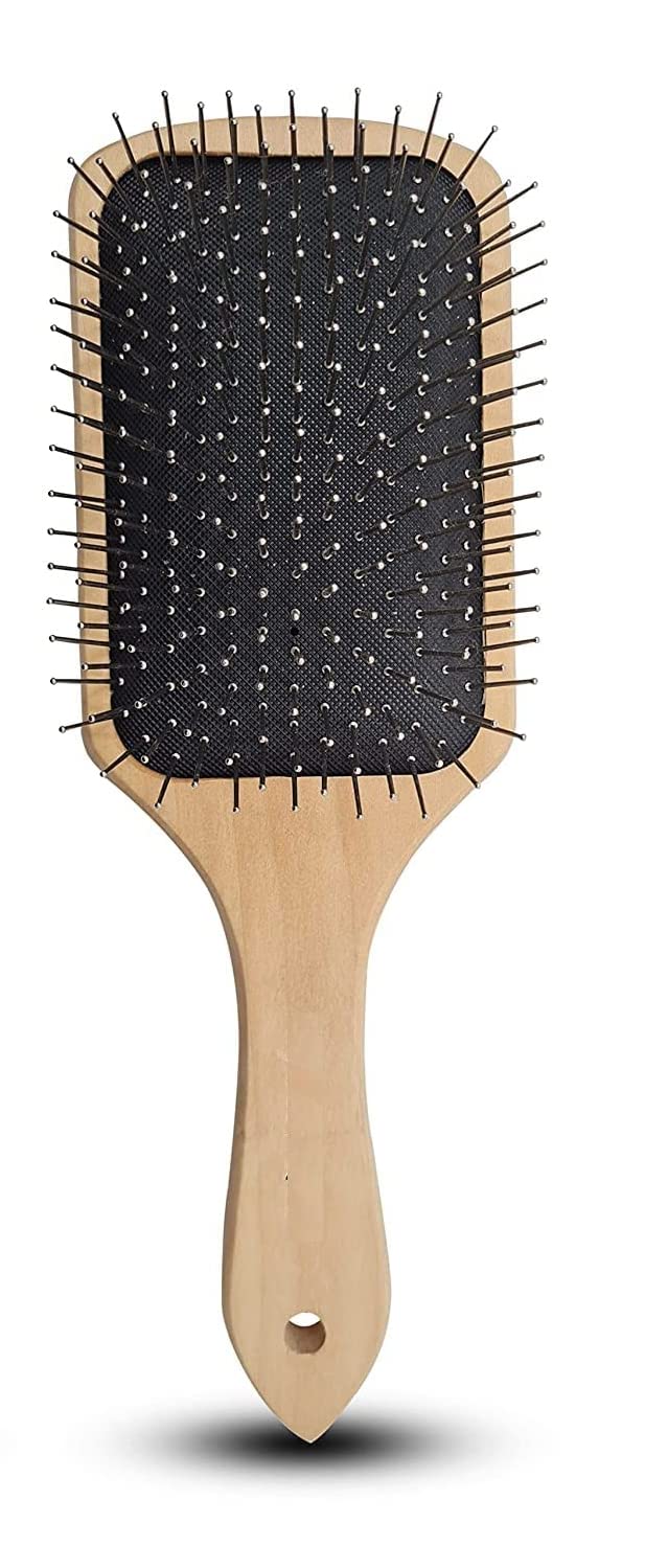 KAYI Wooden Massage Hair Brush with Metal Pins - Large Detangling Brush for Thick Hair, Scalp Massager for Hair Growth & Relaxation | Perfect for SPA, Salon & Home Hair Care
