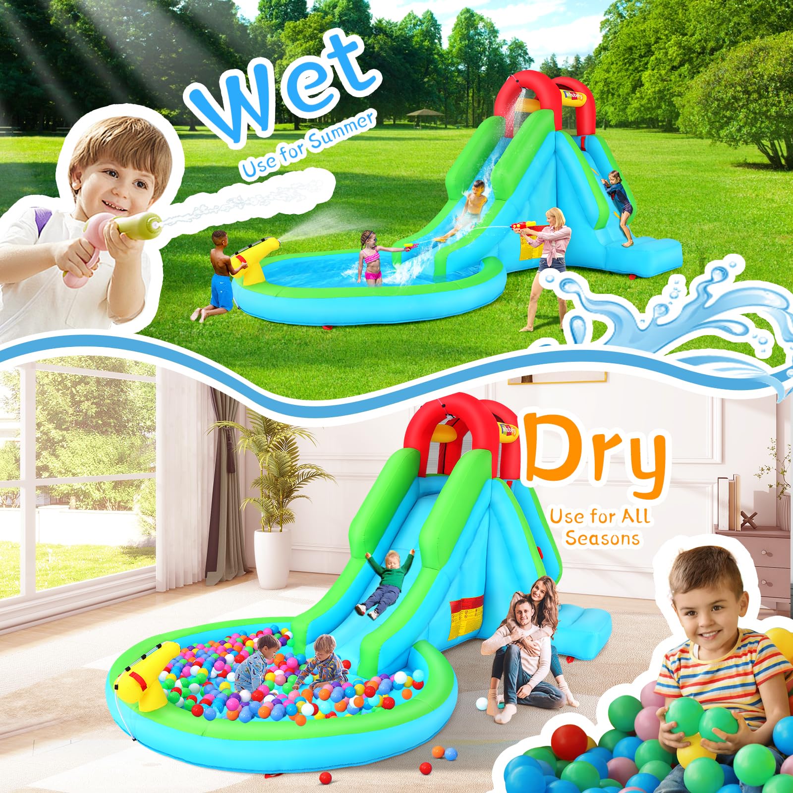 **AKEYDIY Inflatable Water Slide for Kids - Backyard Water Park with Climbing Wall, Slide, Splash Pool & Spray Blaster - Perfect for Summer Parties, Birthdays & Outdoor Fun**