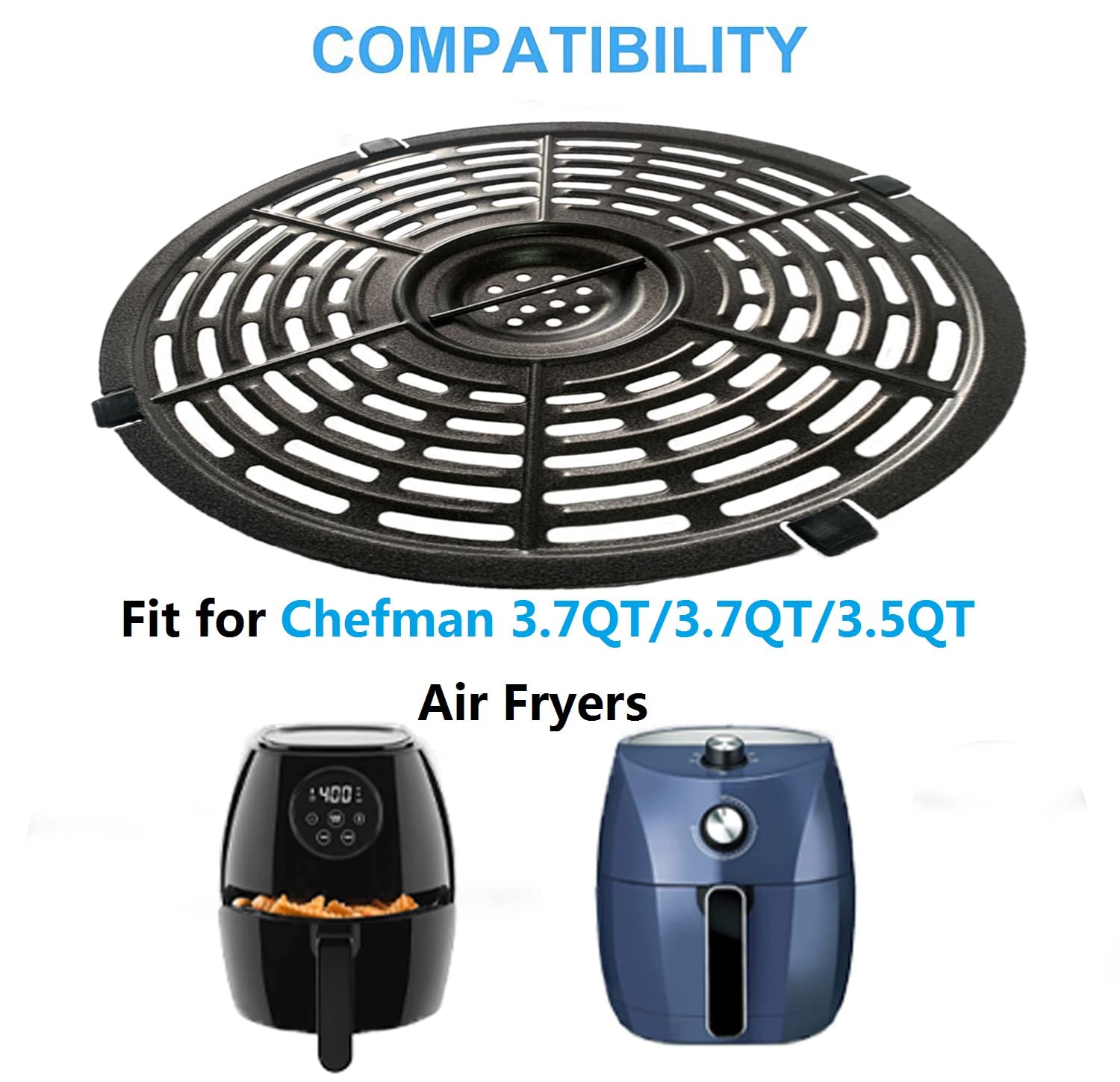 JTBKCT 3.7QT Round Air Fryer Grill Pan - Premium Nonstick Accessory for Chefman, PowerXL, Gowise & Crux Air Fryers - Perfect for Grilling, Roasting & Crisping - Ideal for Family Dinners, Parties & Healthy Cooking