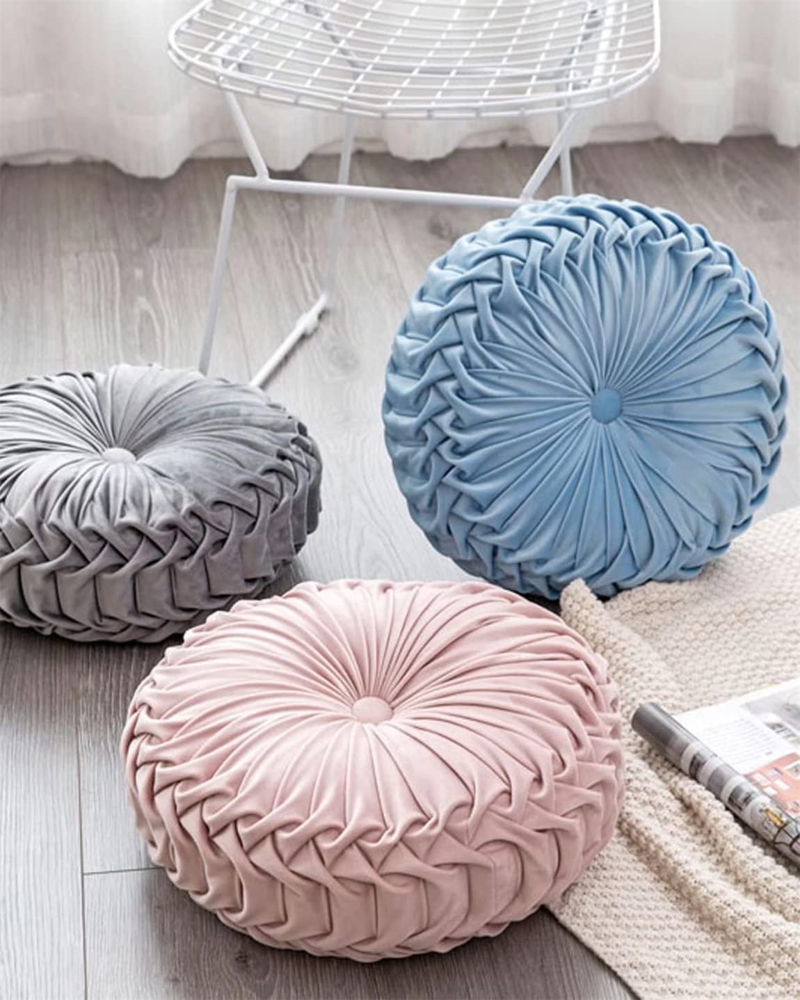 3D Velvet Round Throw Pillow - Soft Pumpkin Decorative Cushion for Couch, Bed, Floor & Car Decor (Grey) | Cozy Home Accent & Seasonal Fall Decorating