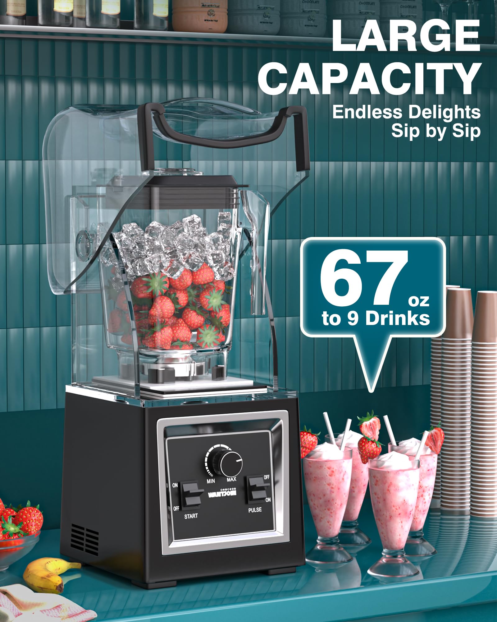 WantJoin Professional Commercial Blender Replacement Cups - Compatible with WantJoin 8001 Series Blenders, Durable Plastic Blender Jars (Set of 2) - Perfect for Smoothies, Shakes & Food Prep in Restaurants & Homes