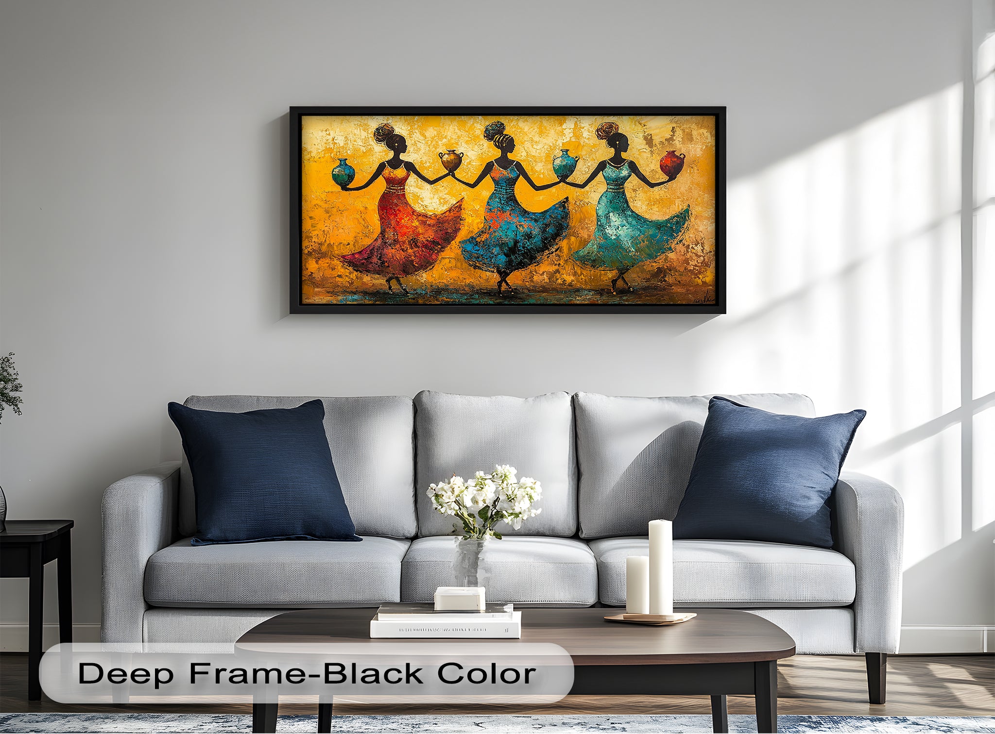 African Dance Wall Art - Handmade Women Oil Painting for Living Room & Bedroom Decor