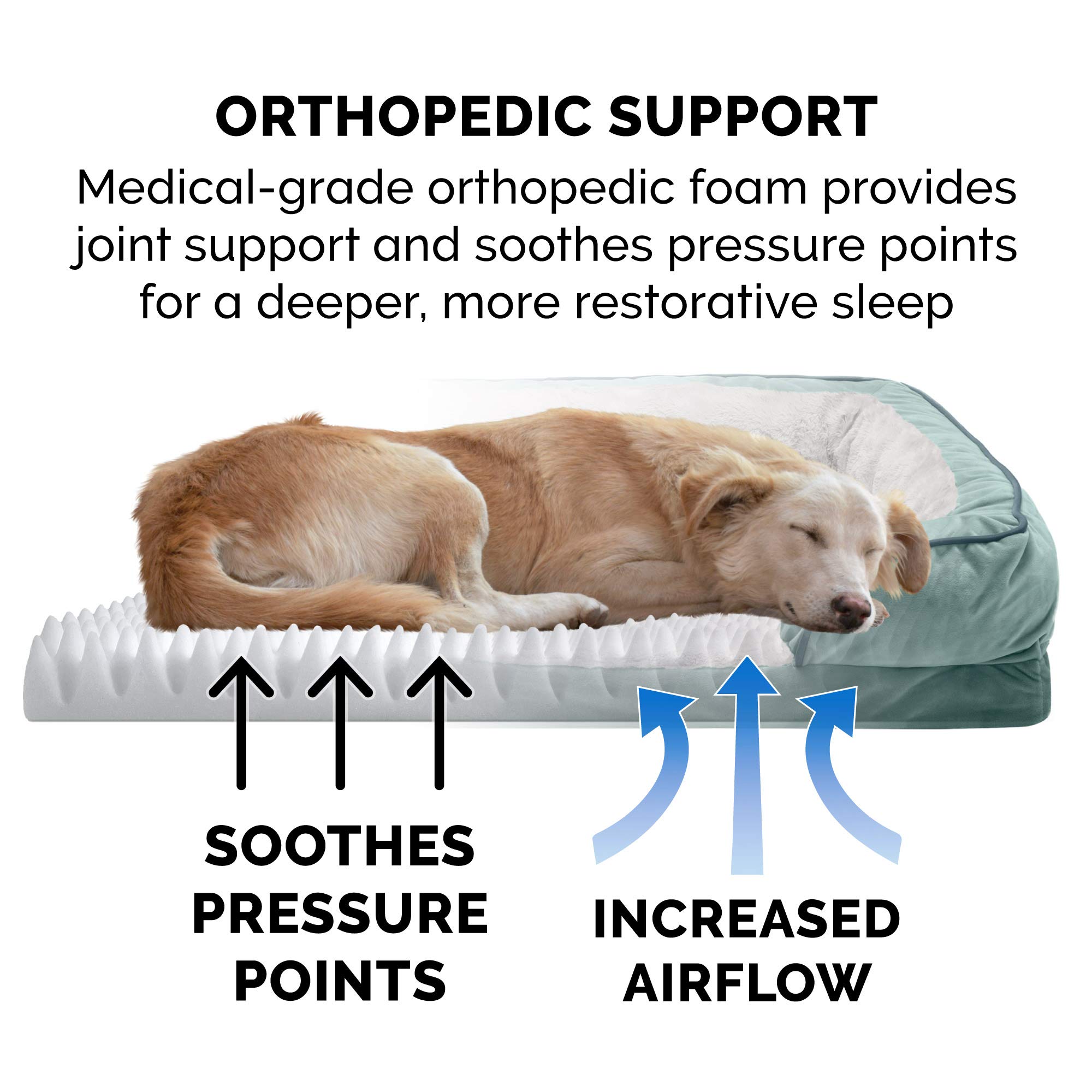 Furhaven Orthopedic Dog Bed for Small & Medium Dogs - Plush Velvet Sofa with Removable Bolsters & Washable Cover - Supports Up to 35 lbs - Celadon Green Medium Size - Perfect for Pets with Joint Pain or Post-Surgery Recovery