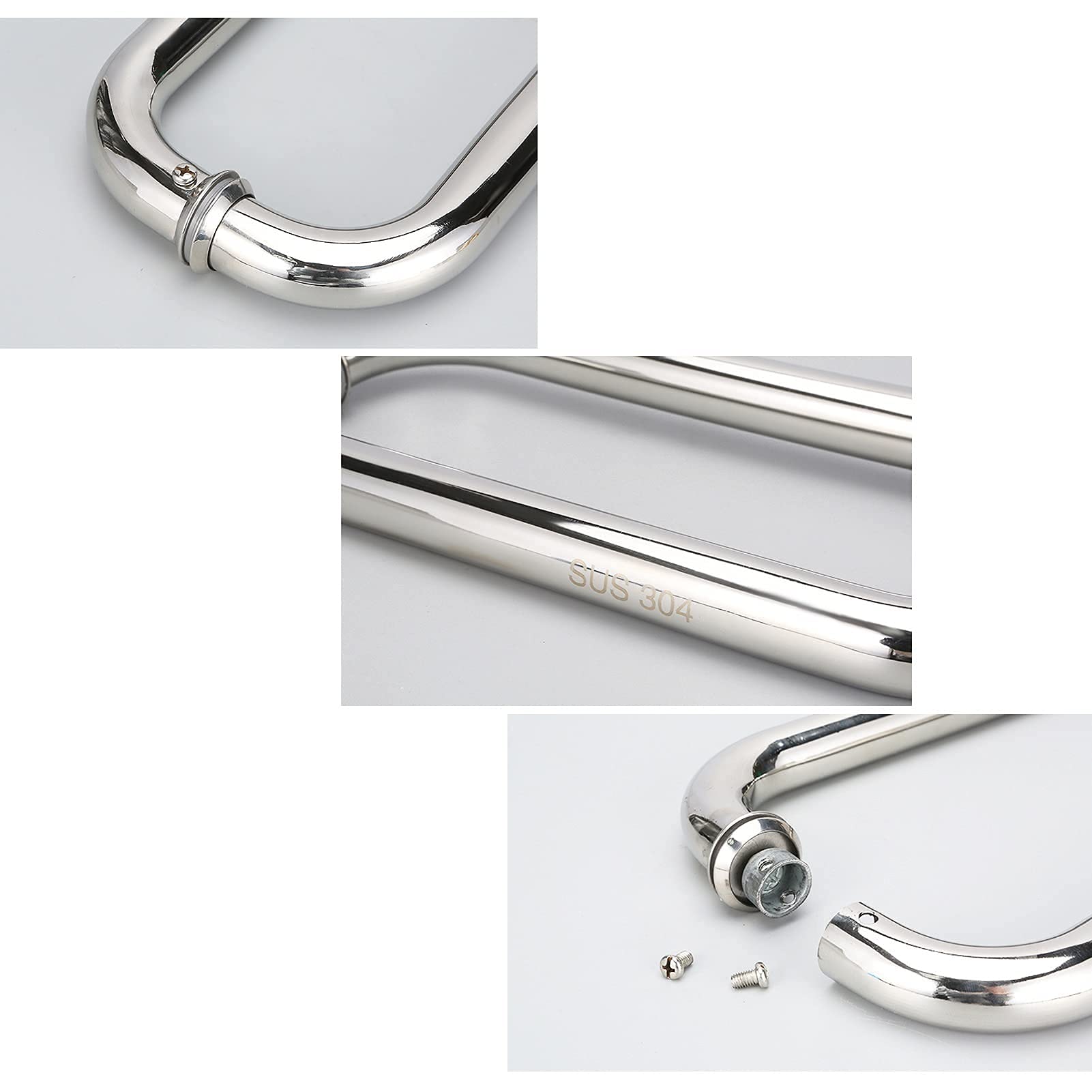 Stainless Steel Shower Door Handle - Heavy Duty Push Pull for Bathroom (440mm) - Replace Old Handles