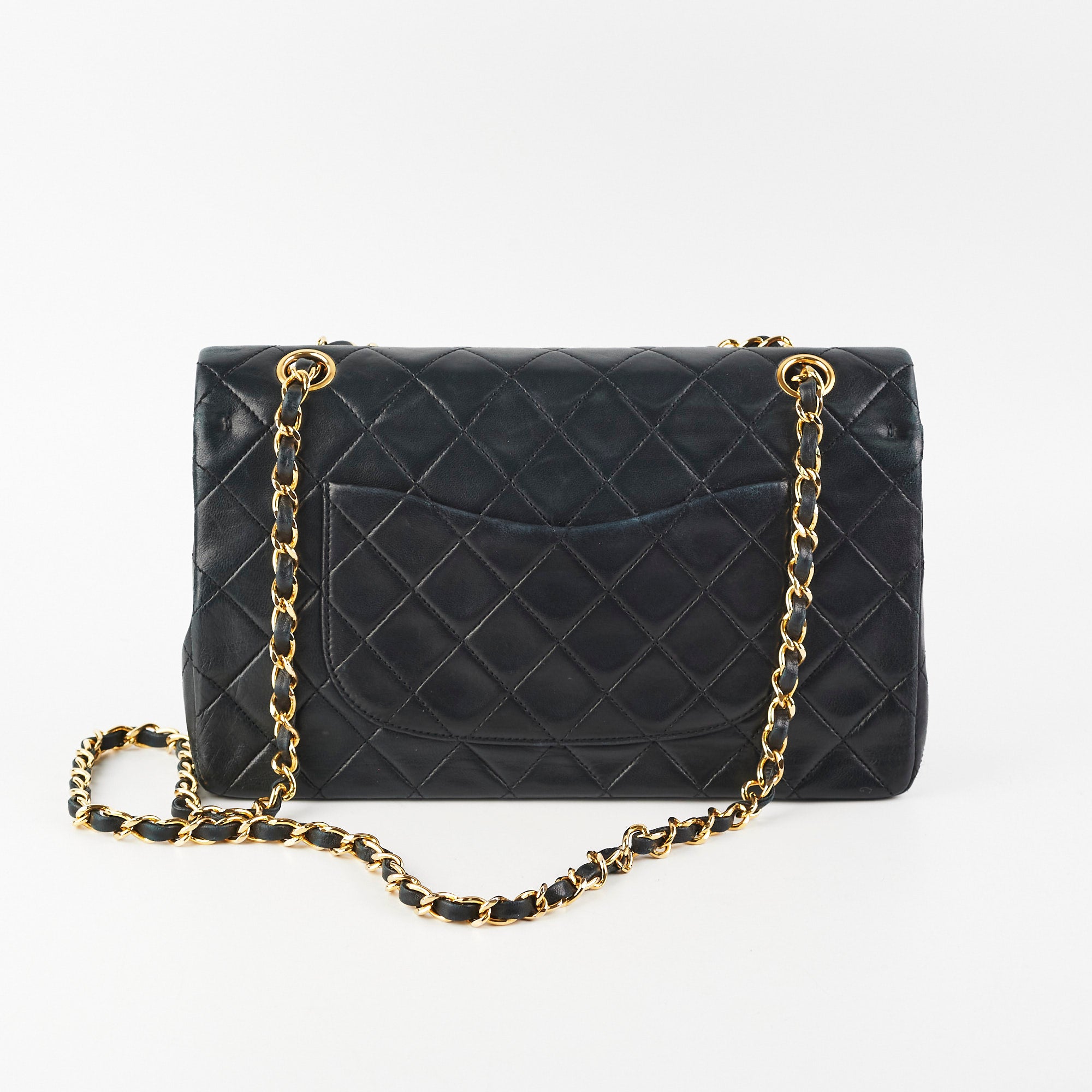 Vintage Chanel Quilted Lambskin Medium/Large Black Handbag with 24K Gold Hardware - Classic Luxury Crossbody Bag for Women, Perfect for Date Night & Special Occasions