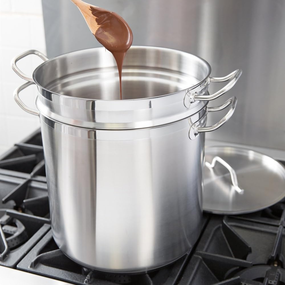 Soro Essentials 20 Quart Stainless Steel Double Boiler Pot with Lid - Professional Steam Melting Stock Pot for Butter, Chocolate, Cheese, Caramel, Fondue & Candy Making - Perfect for Home Kitchens, Bakeries & Restaurants (Ideal for Dessert Sauces, Candy Production & Commercial Food Prep)