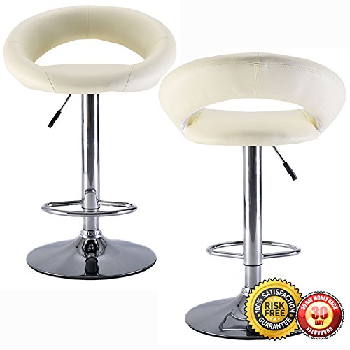 Modern Adjustable Synthetic Leather Swivel Bar Stools Set of 2 - White - Perfect for Kitchen Island, Breakfast Nook, or Home Bar Seating