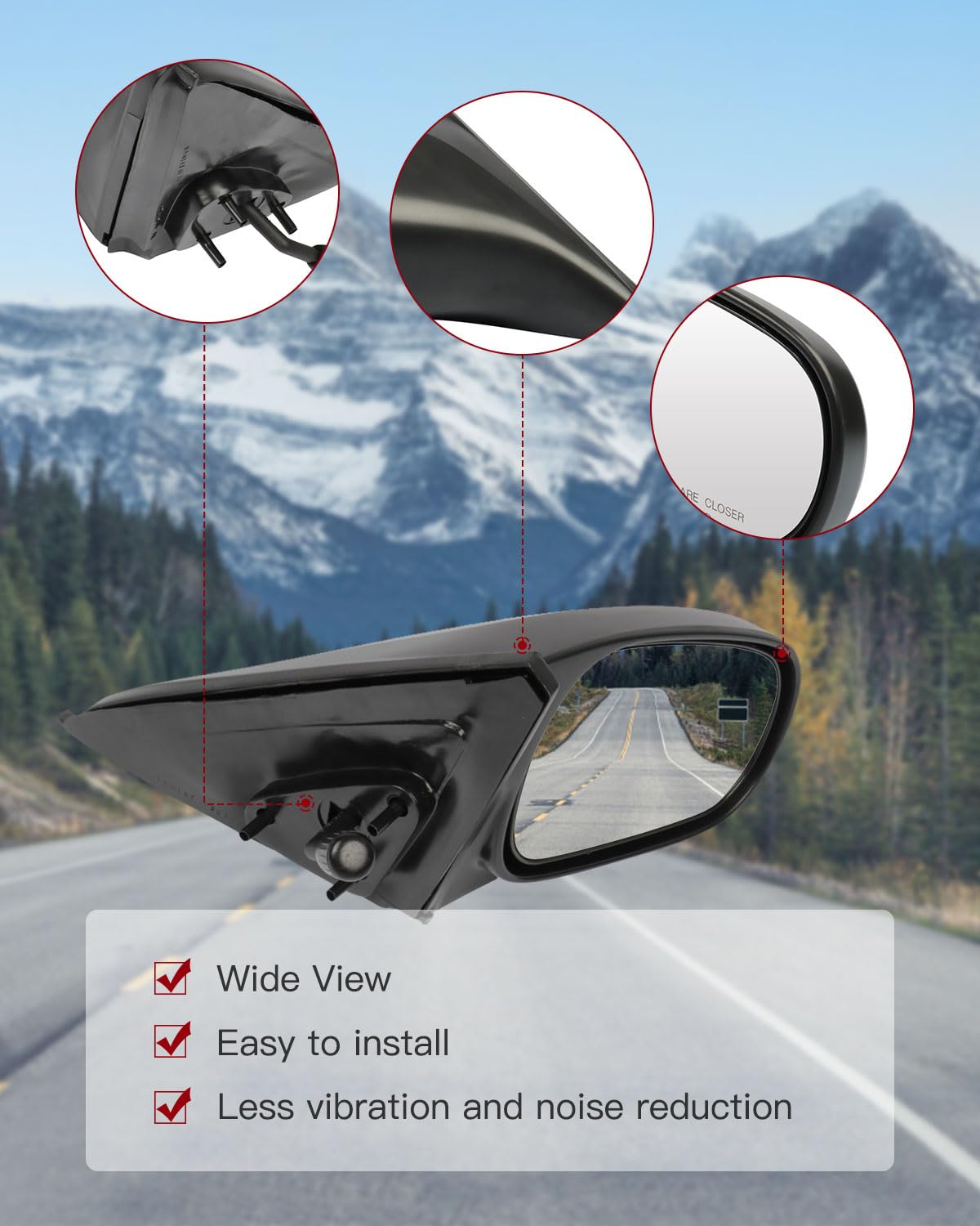 1996-2000 Honda Civic Right Side Exterior Passenger Mirror - Manual Adjustment & Folding Replacement - Perfect for DIY Repairs & Car Maintenance