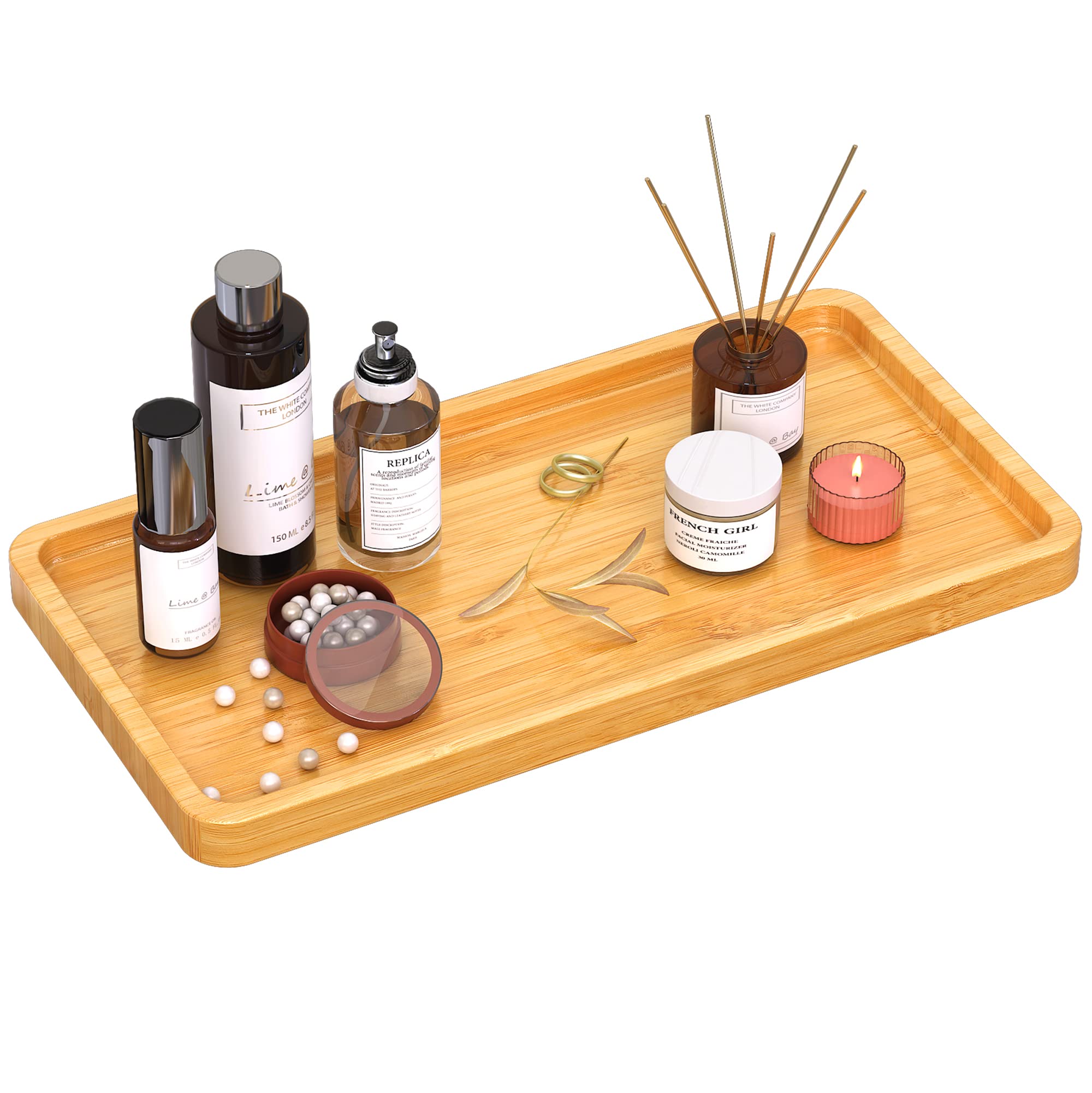 Bamboo Bathroom Tray Organizer - Wood Vanity Tray for Countertop, Dresser & Toilet | Bathroom Storage for Perfume, Jewelry & Essentials | Perfect for Home Decor & Spa Relaxation