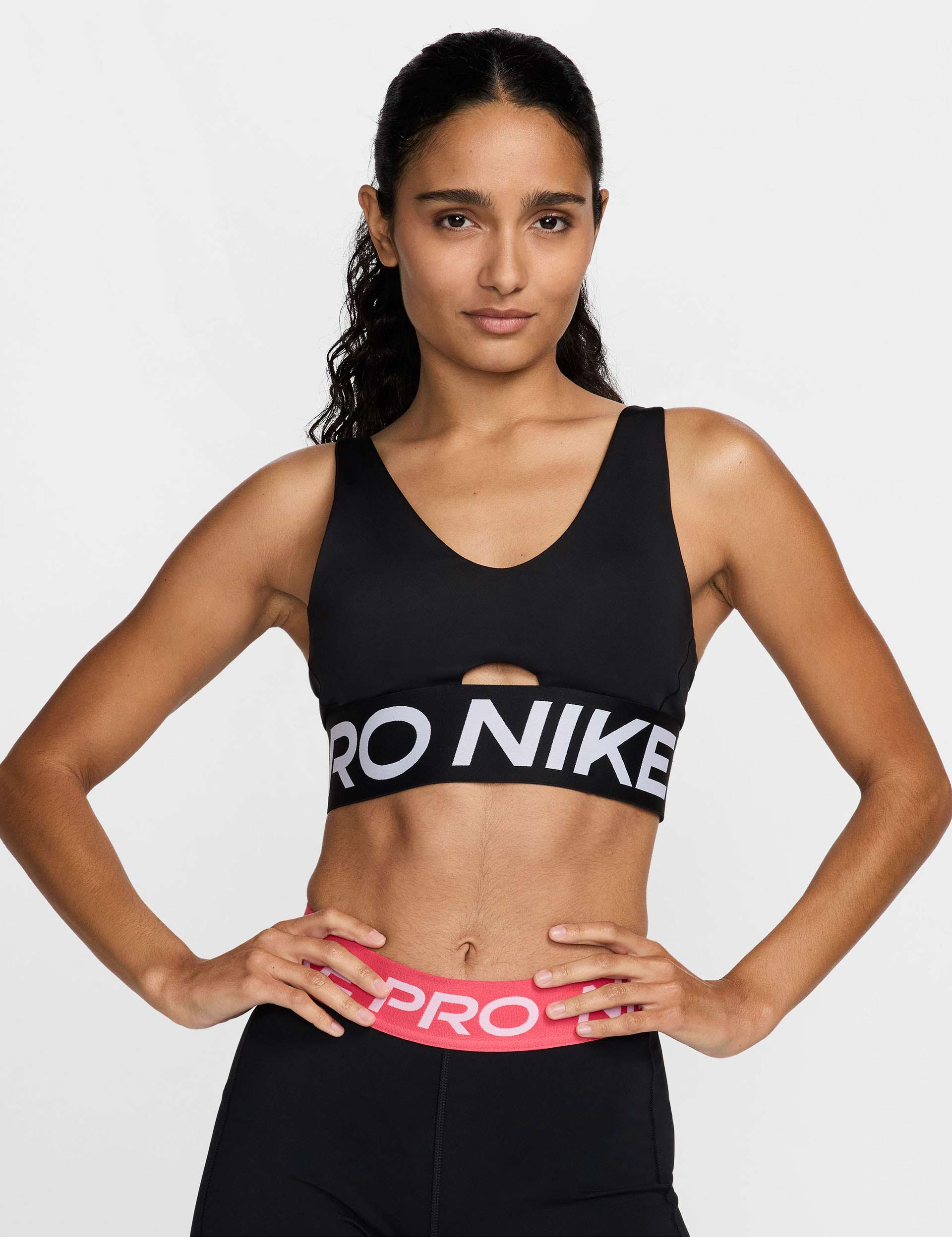 Pro Indy Plunge Medium Support Sports Bra - Black/White - High-Impact Workout & Yoga Activewear for Women
