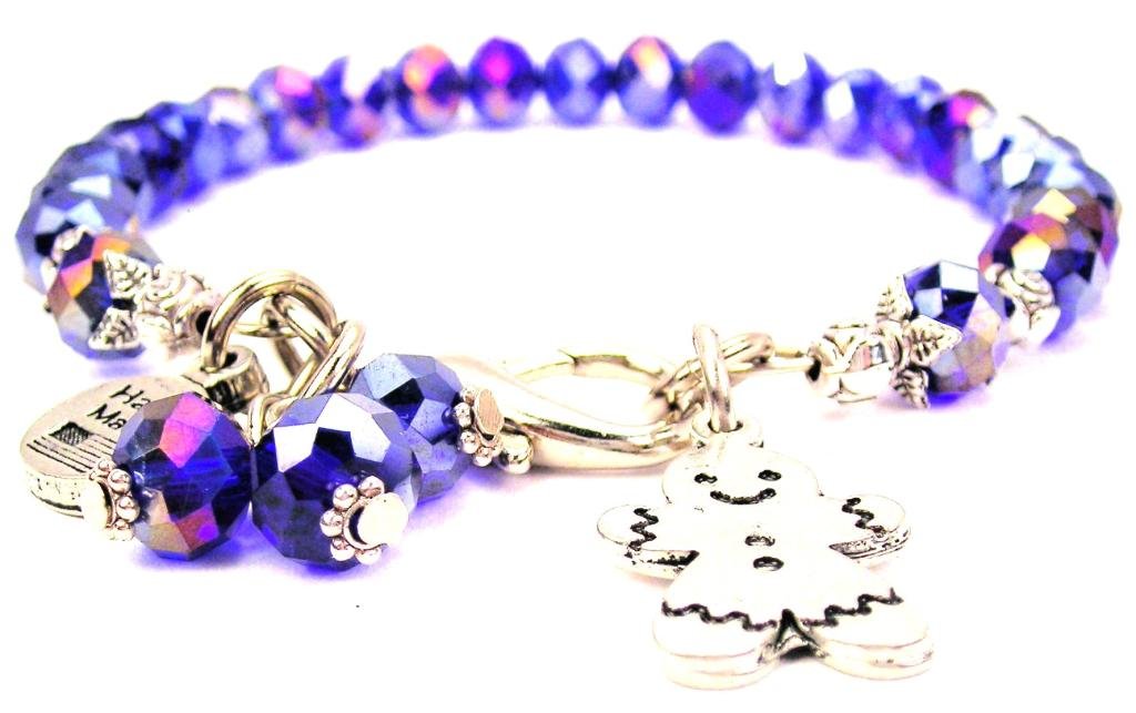 Stylish Sapphire Blue Crystal Smiling Gingerbread Boy Bracelet - Perfect for Christmas Gifts, Holiday Parties & Festive Jewelry