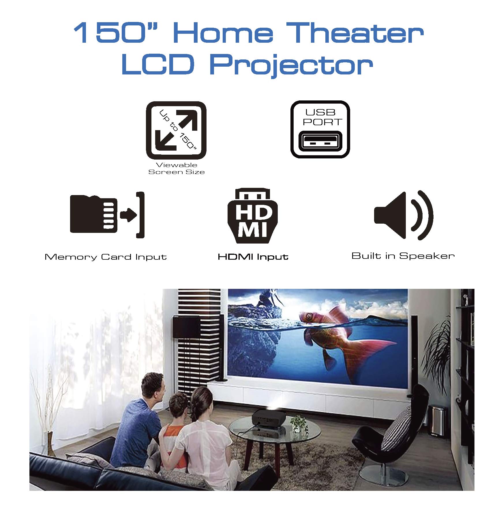 Naxa Electronics 150-inch LCD Home Theater Projector - Full HD 1080p, 3000 Lumens, HDMI & USB Ports - Perfect for Movie Nights, Gaming, and Outdoor Screenings (Black)