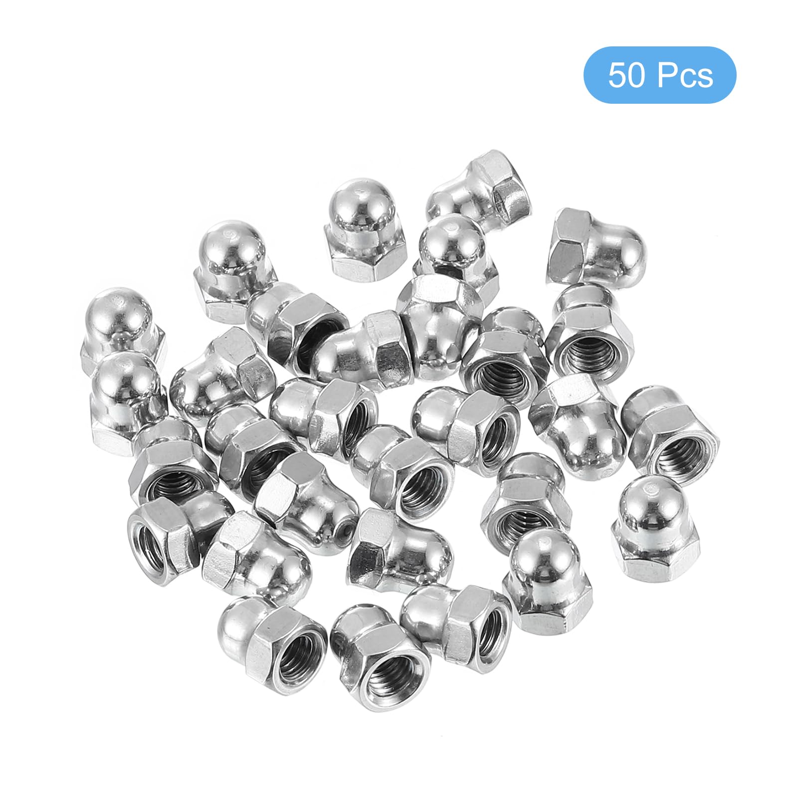uxcell 50Pcs M5x0.8 316 Stainless Steel Acorn Cap Nuts - Dome Head Hex Nut for Bolt Cover Protection, Rustproof Hardware Fasteners (Silver) - Perfect for Automotive, Marine & Outdoor Applications