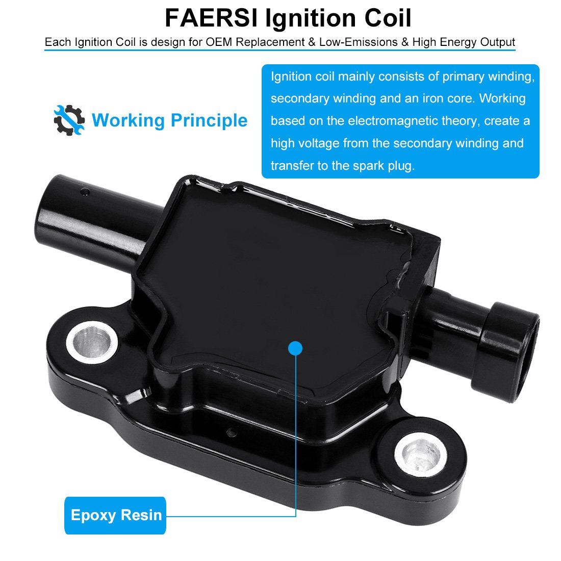 FAERSI Ignition Coil Replacement for Chevy Cadillac GMC Pontiac 5.3L 6.0L V8 Engines - Compatible with G8, Grand Prix, H3, Tahoe, Silverado, Impala, Yukon, Envoy, Trailblazer, Avalanche - Replaces OEM #12570616 D510C - Perfect for Engine Performance & Smooth Driving