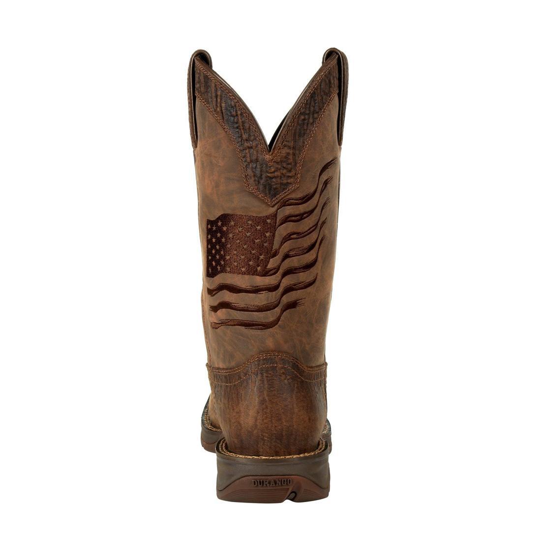 Rebel Brown Distressed Flag Embroidered Western Boots for Women - Vintage Cowgirl Boots with American Flag Design - Perfect for Country Concerts, Rodeos & Western Fashion