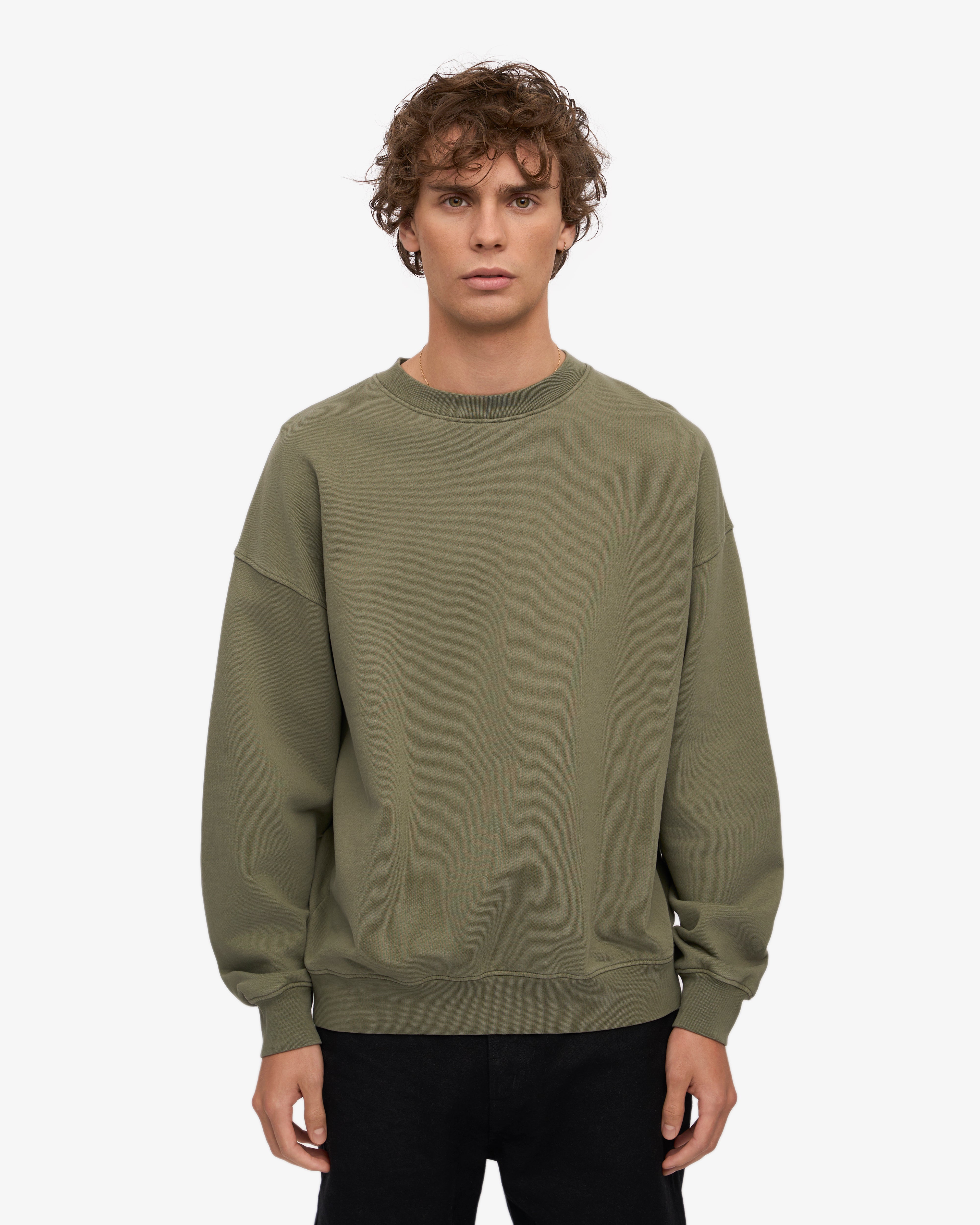 Organic Oversized Crewneck Sweatshirt for Women - Soft & Comfortable Dusty Olive Pullover for Casual Wear, Loungewear & Street Style