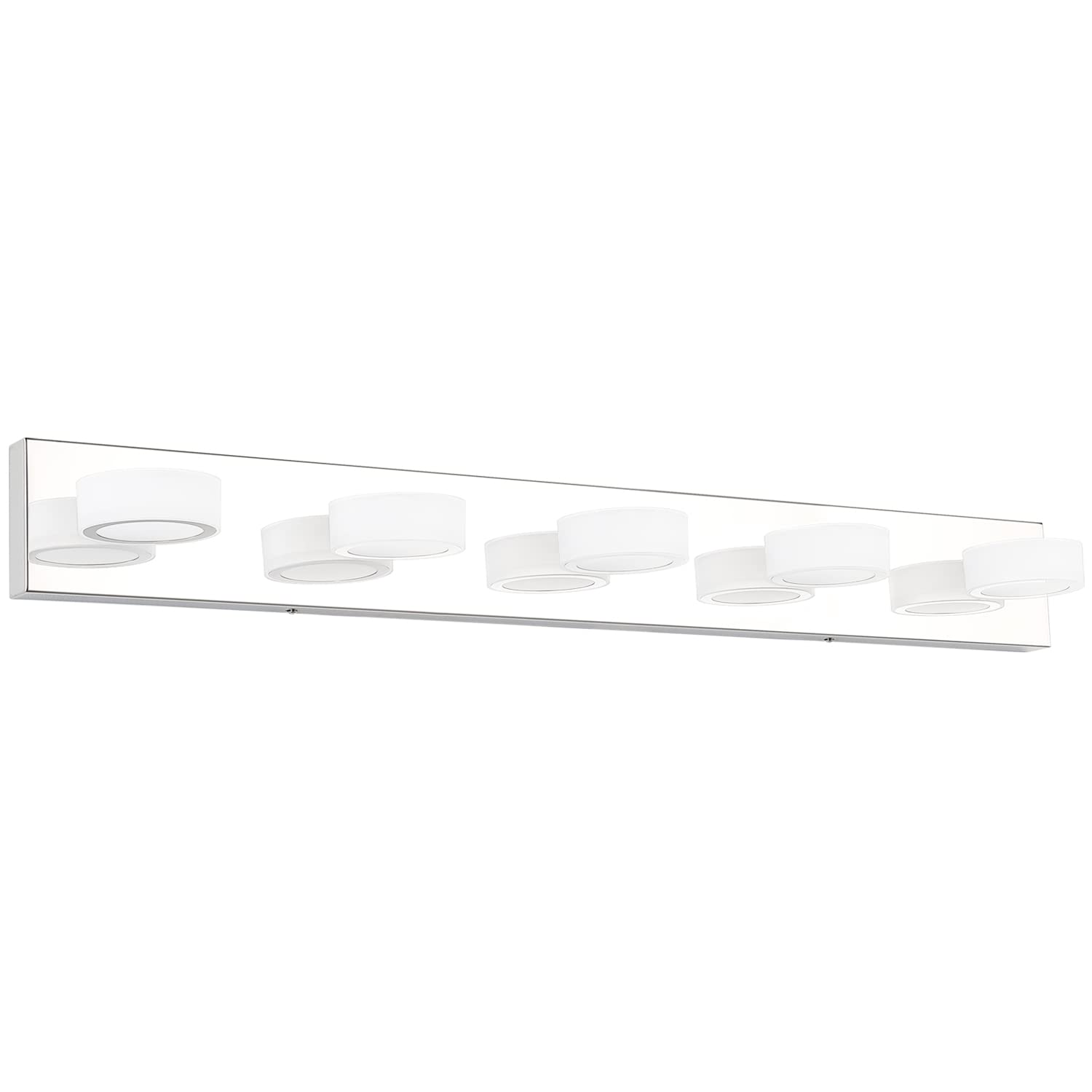 SOLFART 37 Inch Modern LED Vanity Light - 5 Light White Rotating Round Acrylic with Chrome Base - Bathroom Mirror Lighting Fixture for Makeup & Shaving - Perfect for Bedroom, Dressing Room & Spa Areas