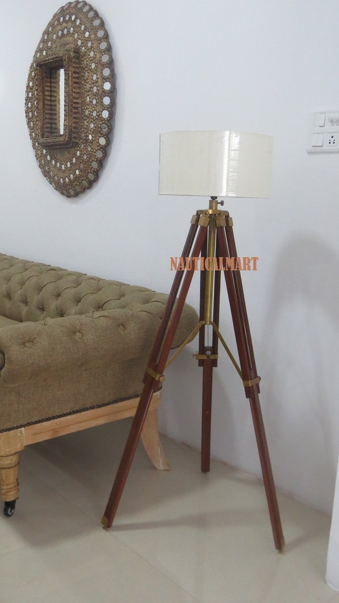 Stylish Brass Finish Tripod Floor Lamp with White Cotton Shade - Modern Home Decor Lighting for Living Room, Bedroom & Office
