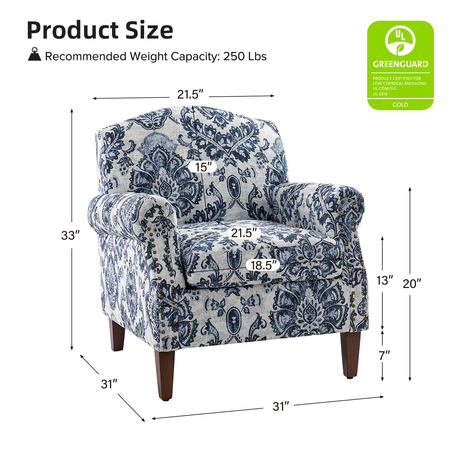Matteo Upholstered Armchair with Nailhead Trim - Modern Accent Chair for Living Room, Bedroom & Office - Comfortable Lounge Chair with Stylish Nailhead Detailing