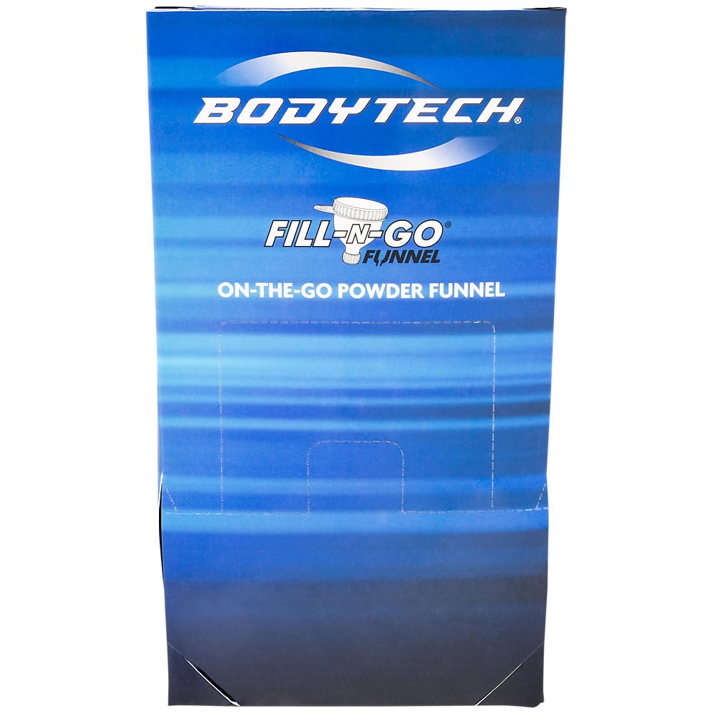 BodyTech Medium Powder Funnel - 100mL (3.4oz) BPA-Free Portable Funnel for Protein, Supplements & Spices | Mess-Free Transfer | Travel, Gym & Kitchen Use (12-Pack, Blue)
