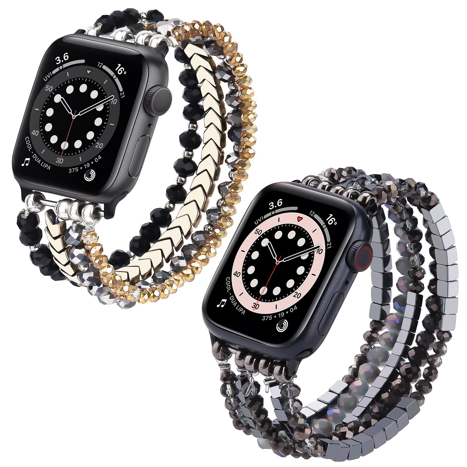 MOFREE Beaded Bracelet Compatible with Apple Watch 40mm/38mm/41mm (Series 1-7 & SE) - Women's Fashion Elastic Stretch Strap Replacement Band (Rose Gold) - Perfect for Workouts, Office & Casual Wear