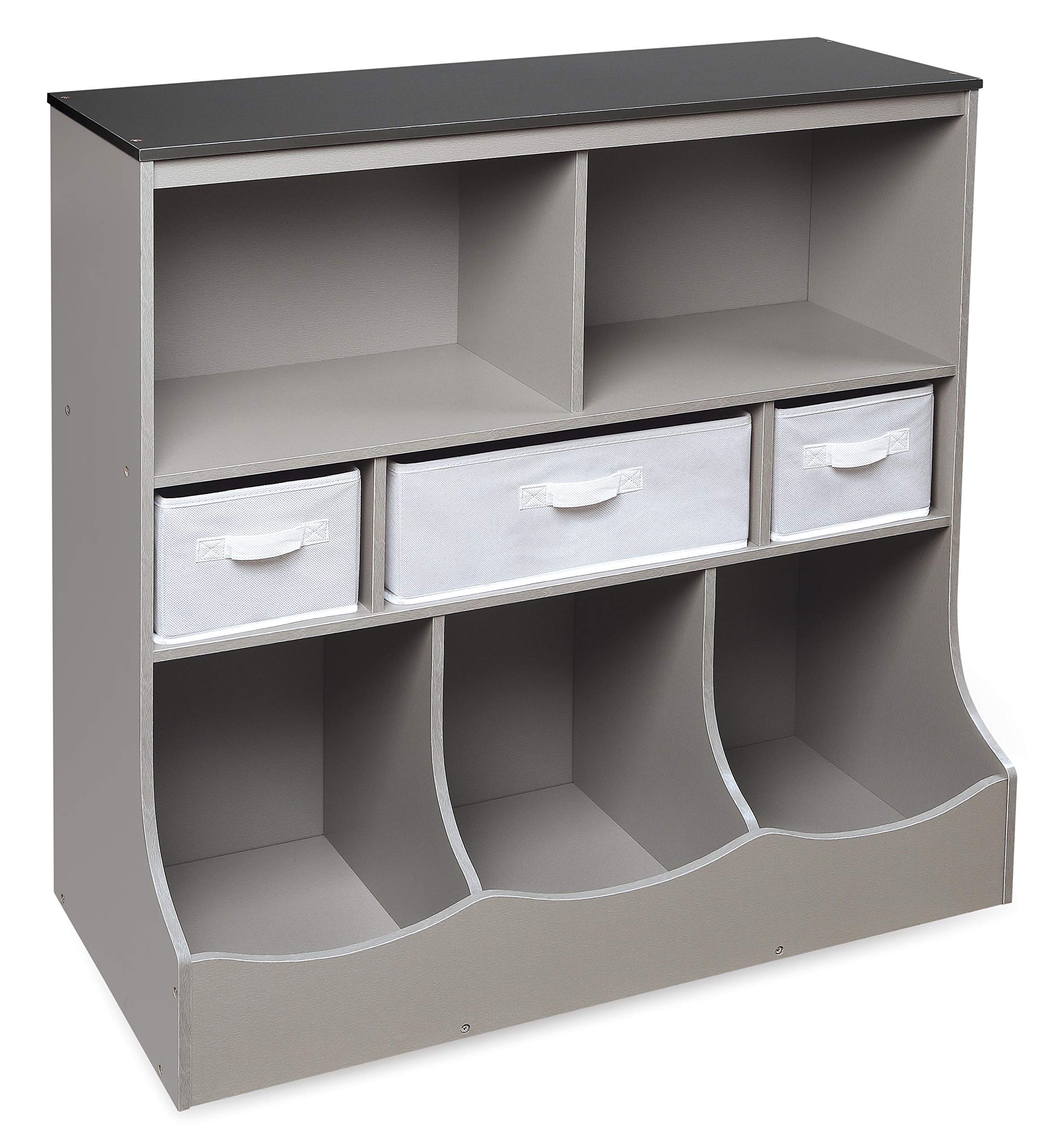 Badger Basket Combo Bin Toy Storage Unit & Book Shelf for Kids with 3 Bins - Woodgrain Gray | Kids Room Organization, Nursery Storage, Playroom Decor