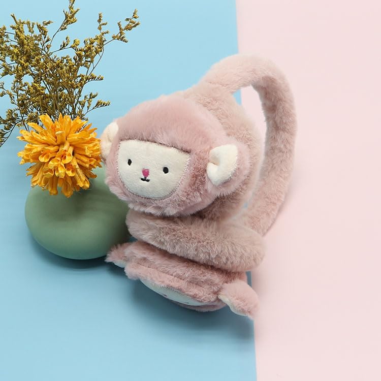Kids Cartoon Monkey Ear Warmers - Adjustable Winter Earmuffs for Ski & Outdoor
