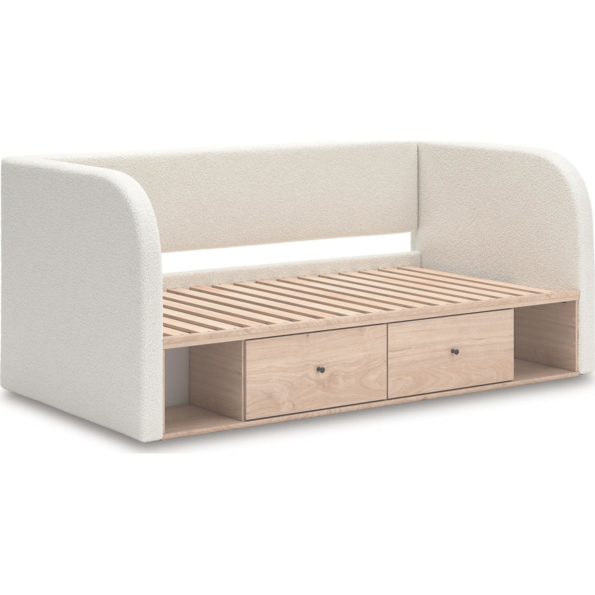 Arloster Daybed with Storage - Tan/White Upholstered Sofa Bed for Small Spaces, Guest Room & Living Room