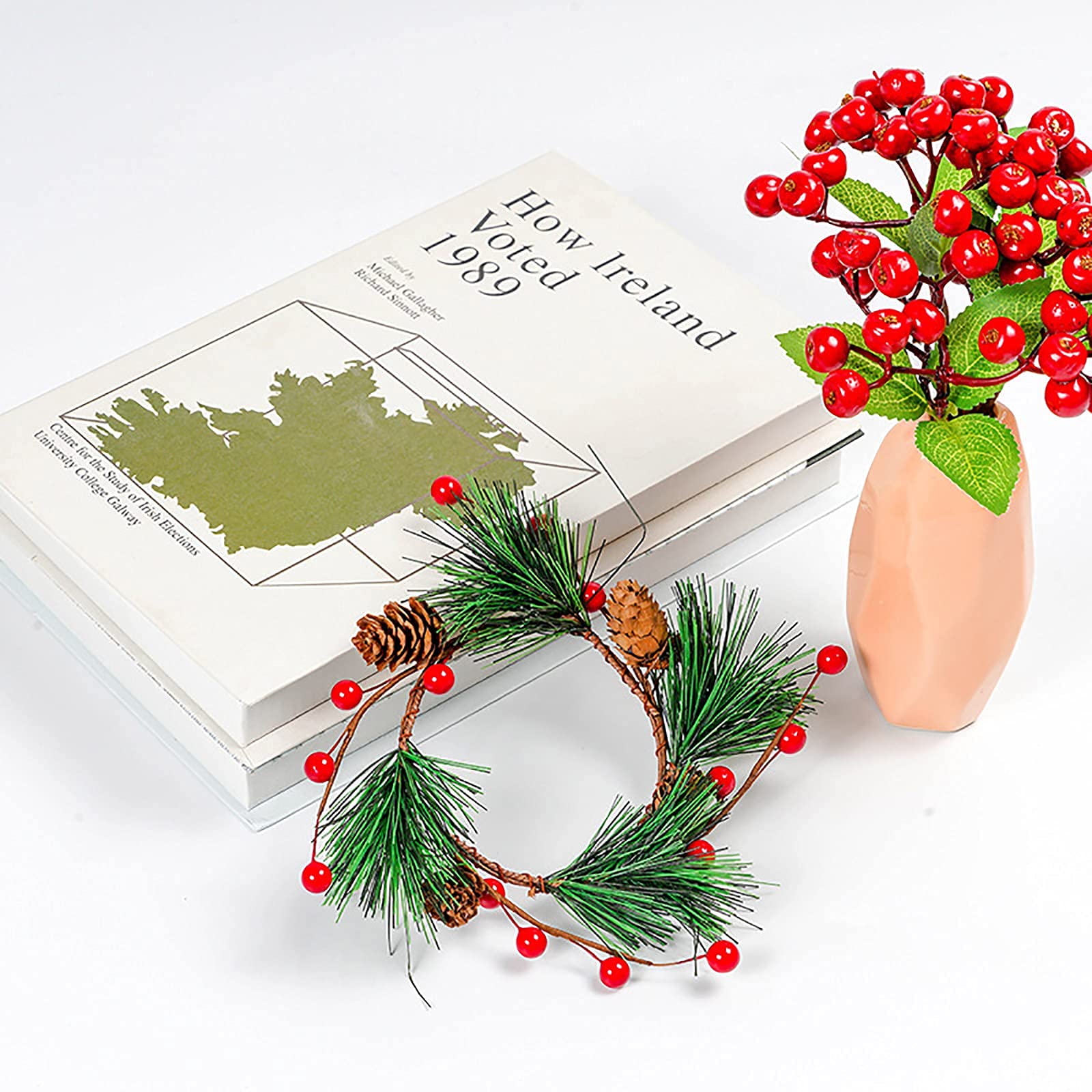 WEIGE 3-Piece Christmas Candle Wreath Rings Set - Red Artificial Berry & Pine Cone Candle Rings for Pillar Candles, Perfect for Wedding Centerpieces and Holiday Table Decorations | Festive Christmas, Thanksgiving, and Winter Home Decor
