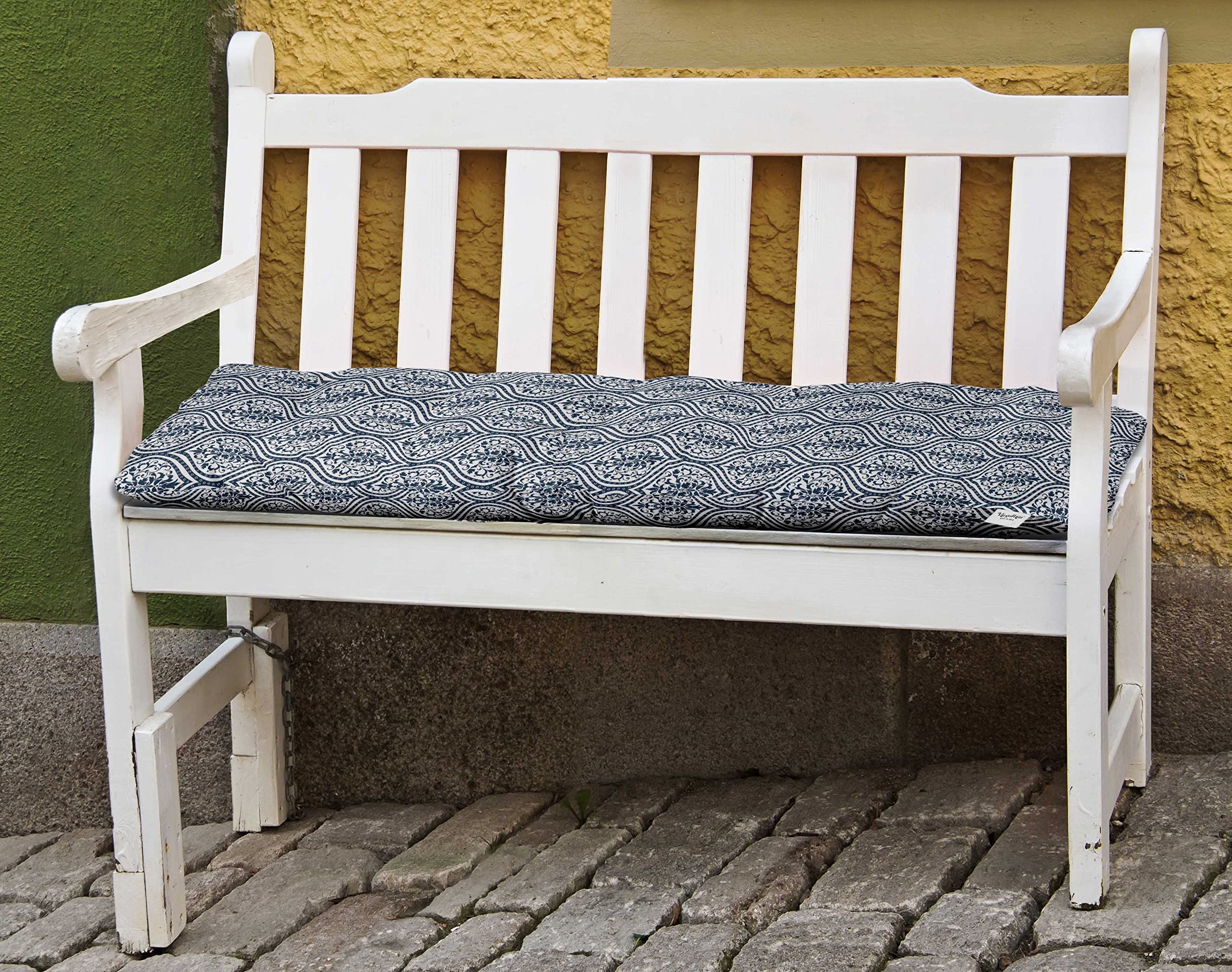 Water-Resistant Printed Outdoor Bench Cushion - Royal Blue Patio Lounger Seat for Garden, Porch & Deck Furniture - Perfect for Backyard Relaxation, Poolside Lounging & Front Porch Decor