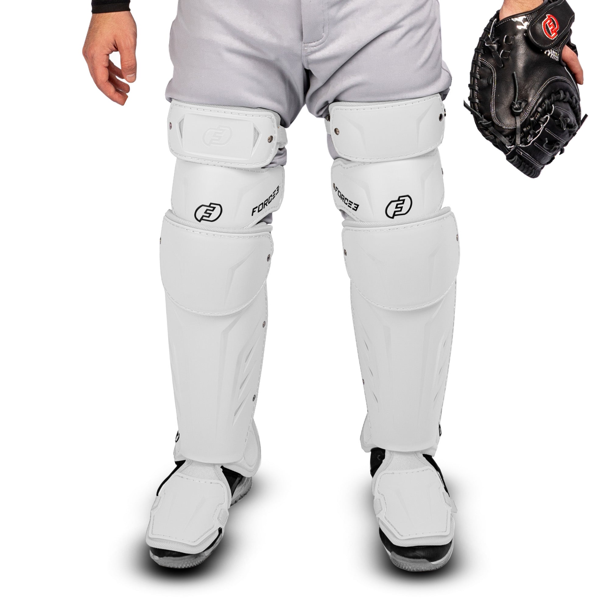 FORCE3 XS3® PRO ELITE Baseball Catcher Leg Guards - Adult Size | Lightweight Protective Gear for PitchCom® System | Perfect for MLB, College & Youth Games