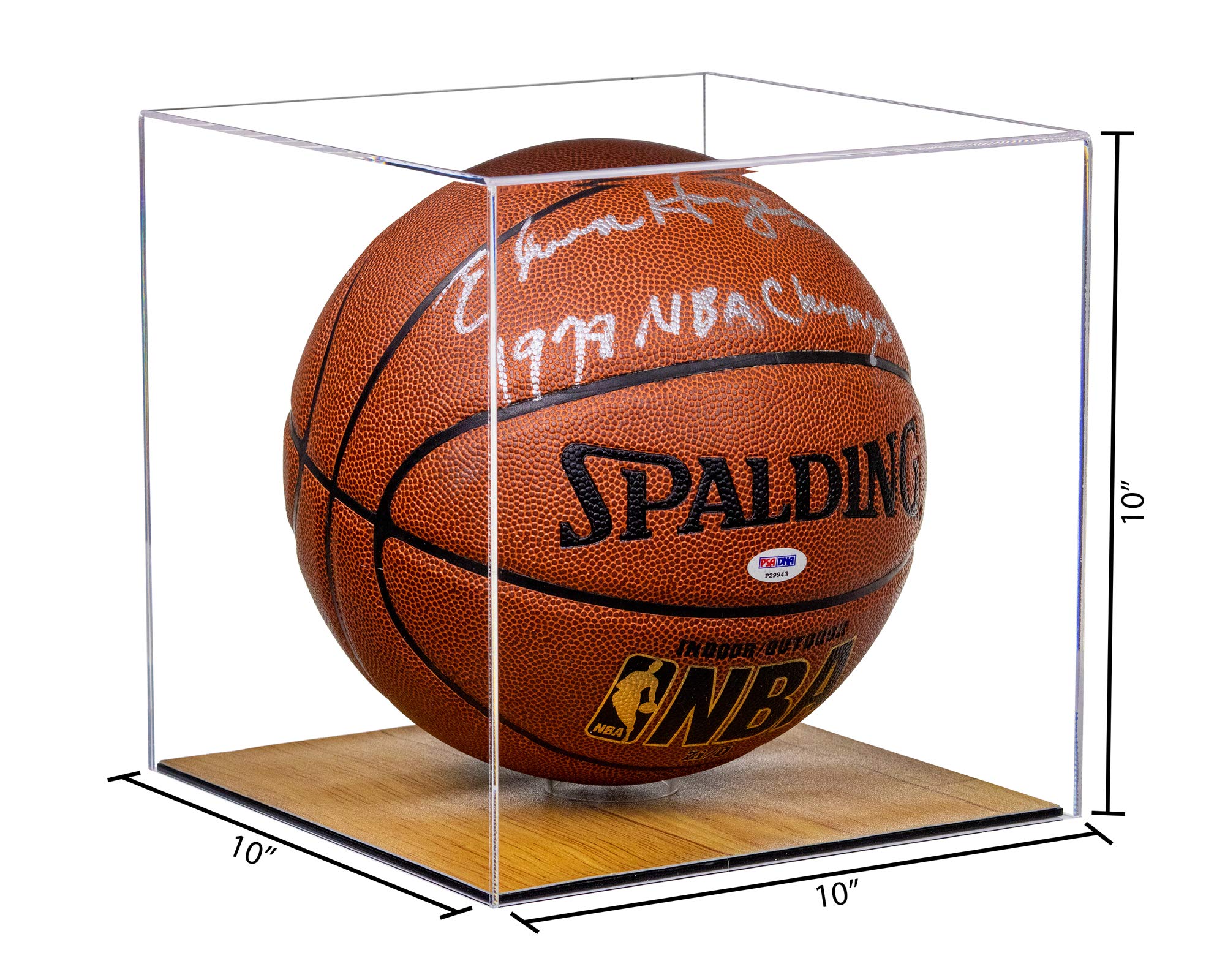 Premium Acrylic Full-Size Basketball Display Case with Simulated Wood Base - Perfect for Showcasing Autographed, Game-Used, or Collectible Basketballs in Home, Office, or Sports Memorabilia Collections