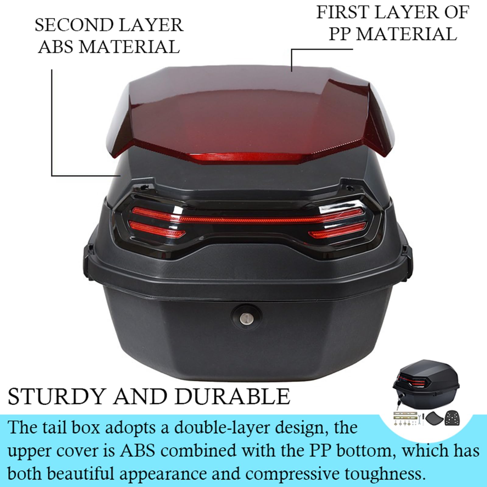35L Waterproof Motorcycle Top Box - Silver Tail Trunk Luggage with Mounting Hardware | Helmet Storage Carrier for Motorbike & Moped | Perfect for Commuting, Touring & Daily Rides